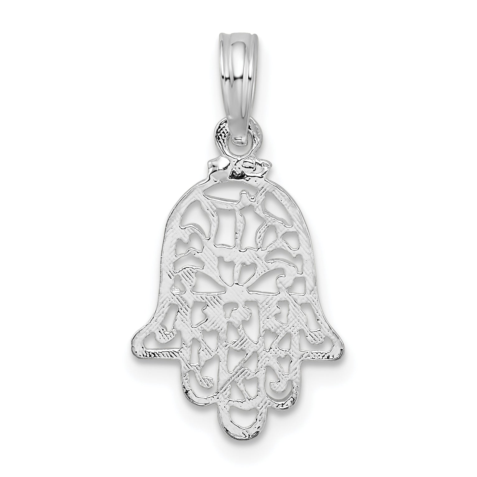De-Ani Sterling Silver Rhodium-Plated Polished Cut-Out Hamsa Pendant