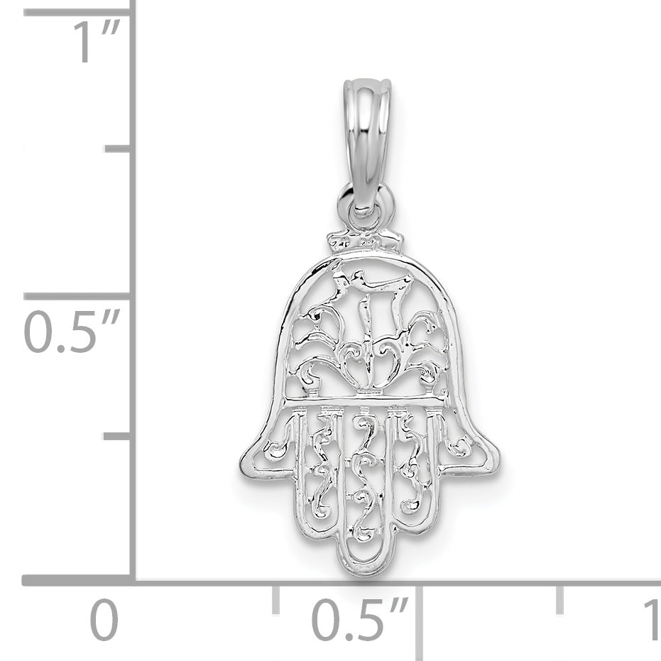 De-Ani Sterling Silver Rhodium-Plated Polished Cut-Out Hamsa Pendant