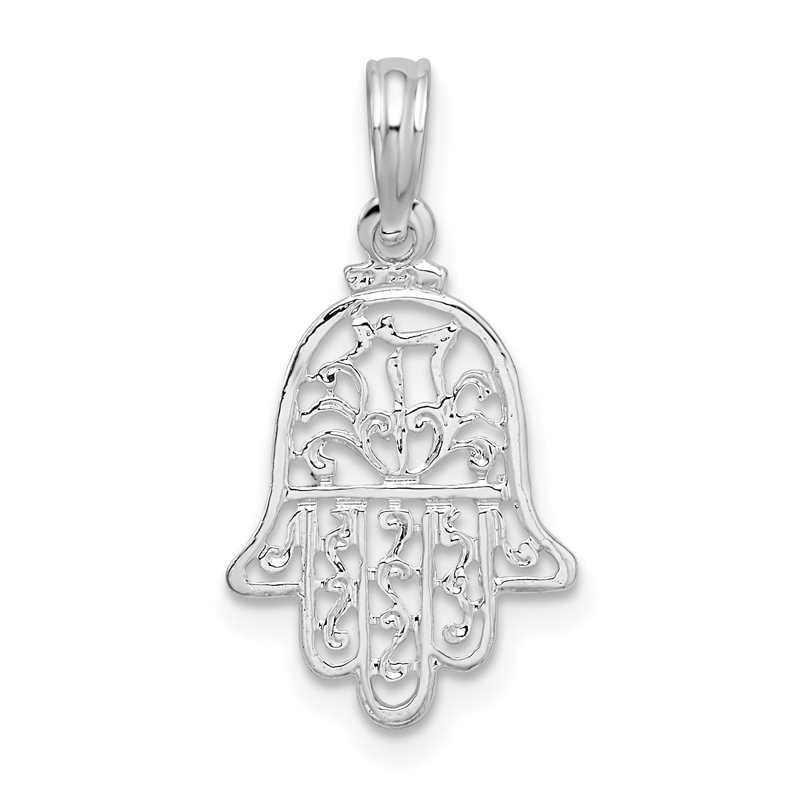 De-Ani Sterling Silver Rhodium-Plated Polished Cut-Out Hamsa Pendant Main image