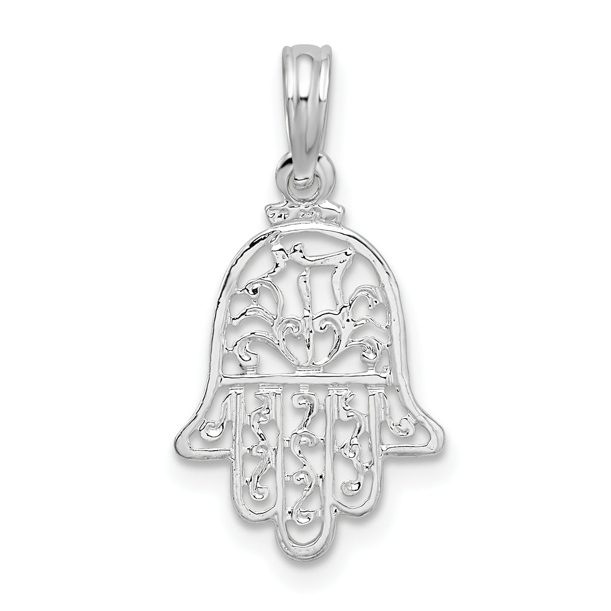 De-Ani Sterling Silver Rhodium-Plated Polished Cut-Out Hamsa Pendant