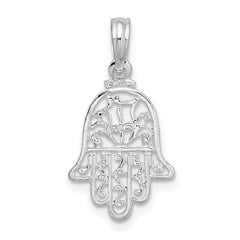 De-Ani Sterling Silver Rhodium-Plated Polished Cut-Out Hamsa Pendant