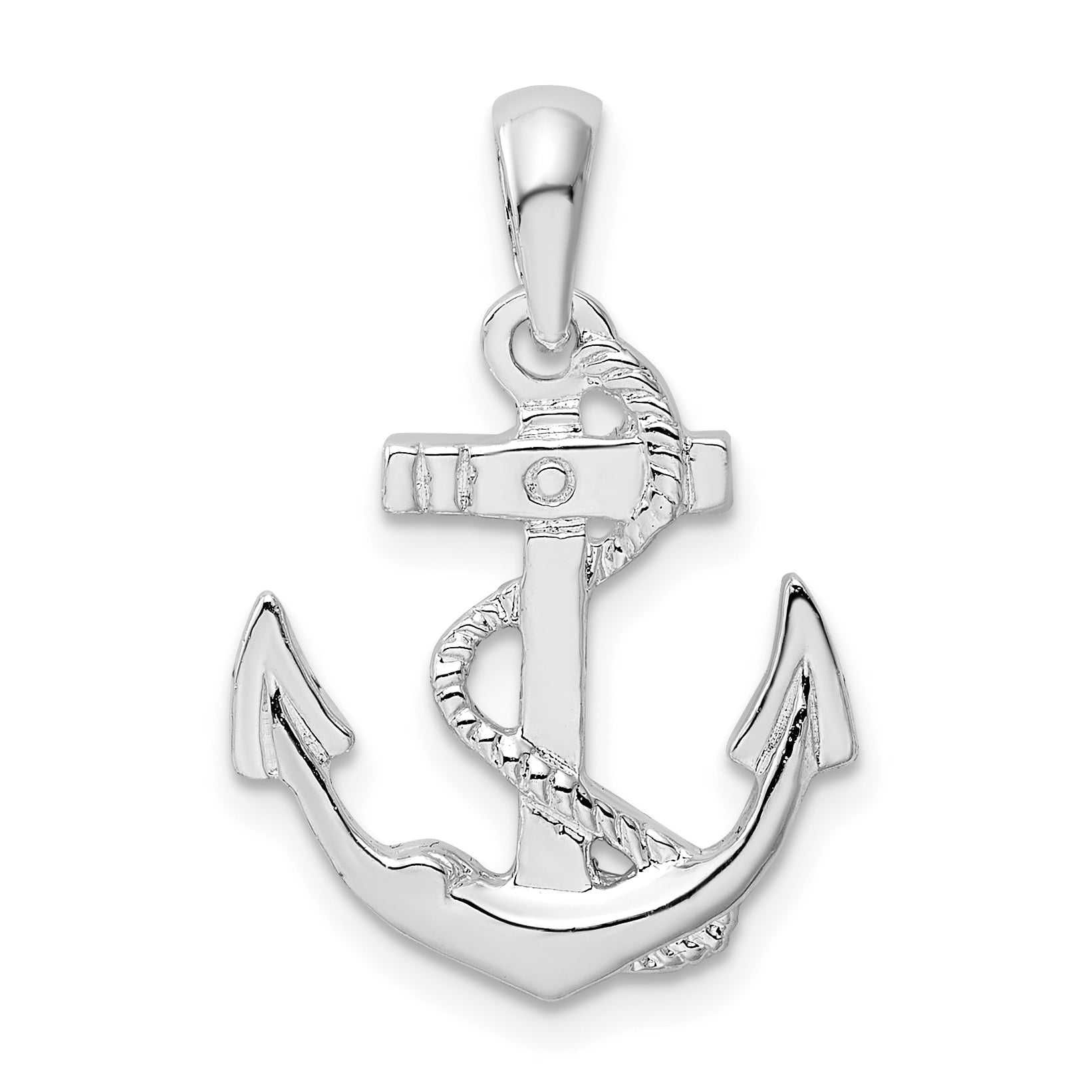 De-Ani Sterling Silver Rhodium-Plated Polished Anchor with Rope Pendant Main image