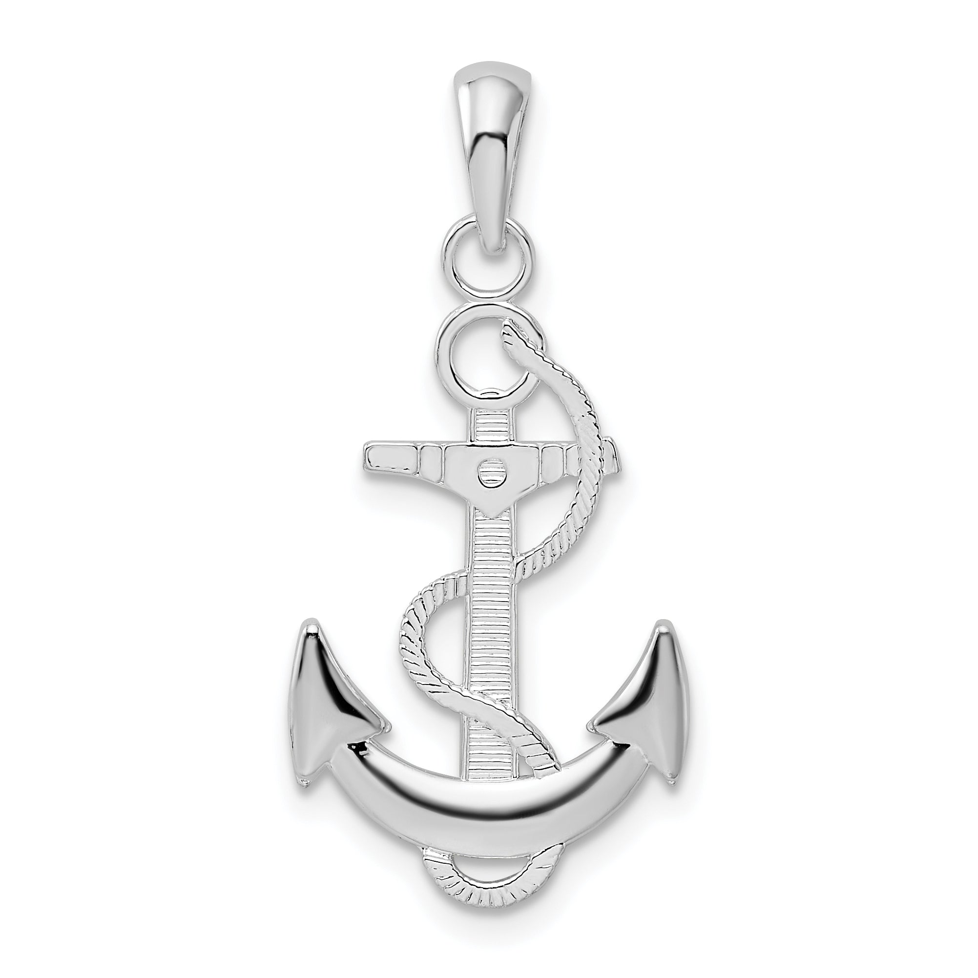 De-Ani Sterling Silver Rhodium-Plated Polished Anchor with Rope Pendant Main image