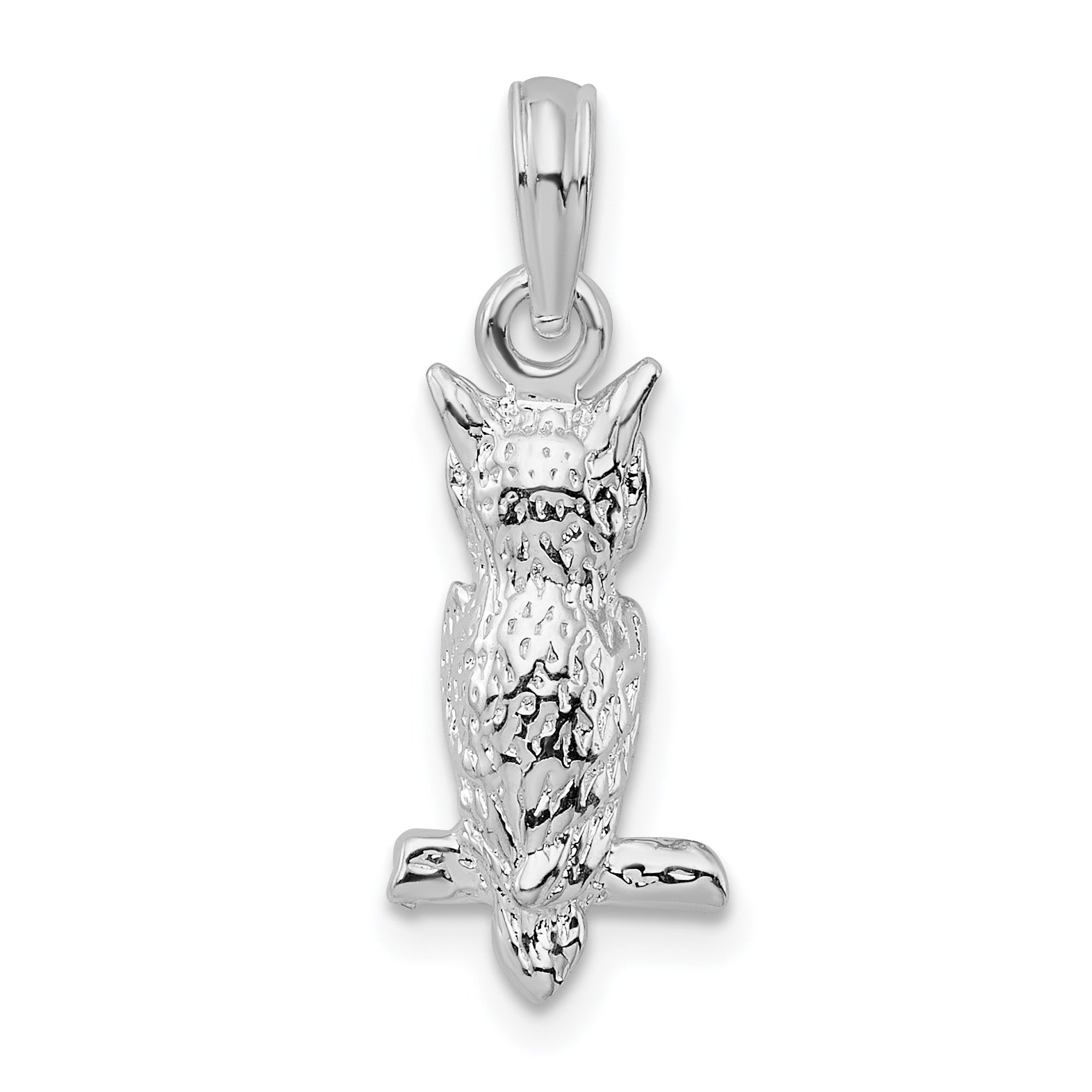 De-Ani Sterling Silver Rhodium-plated Polished 3D Owl Pendant