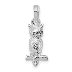 De-Ani Sterling Silver Rhodium-plated Polished 3D Owl Pendant