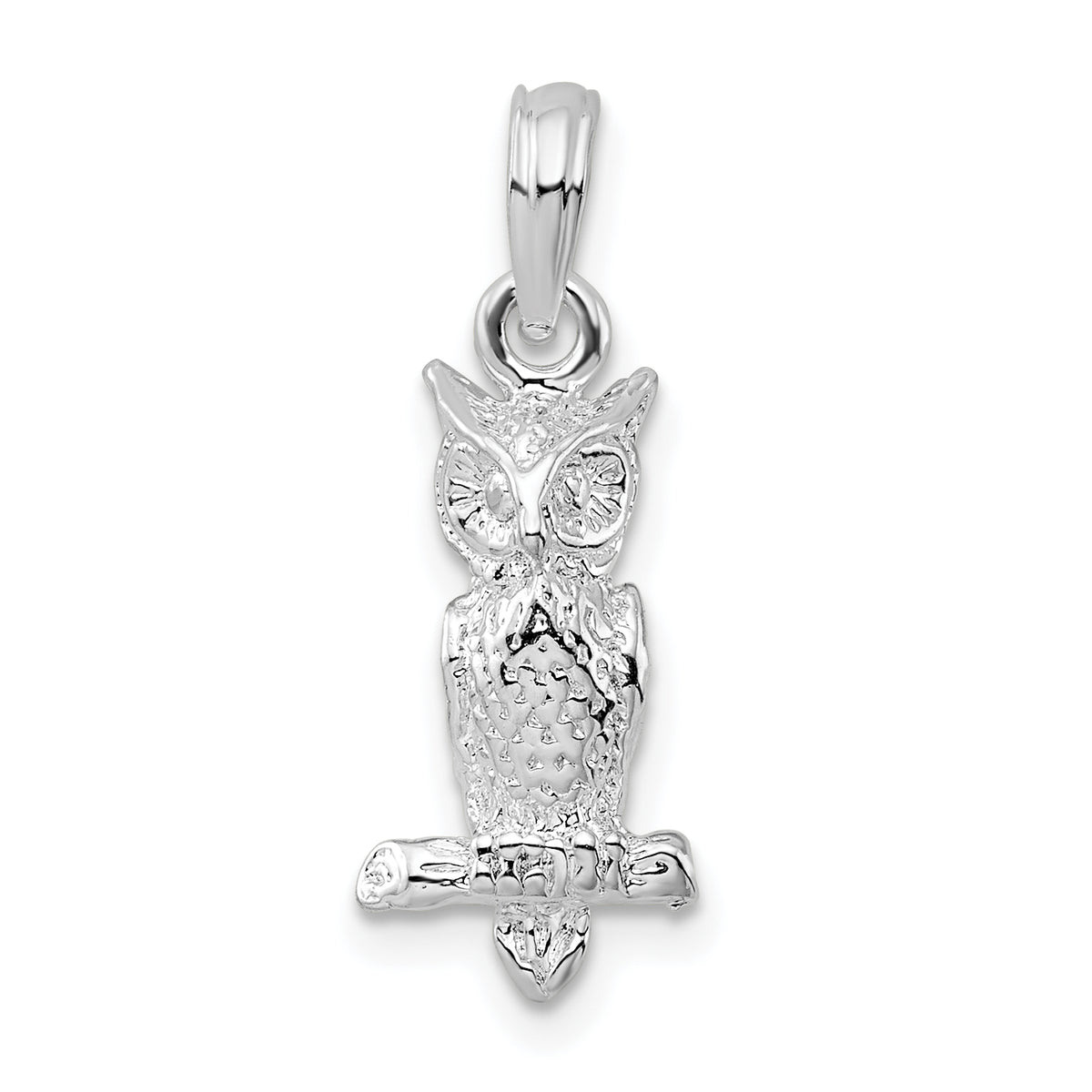 De-Ani Sterling Silver Rhodium-plated Polished 3D Owl Pendant