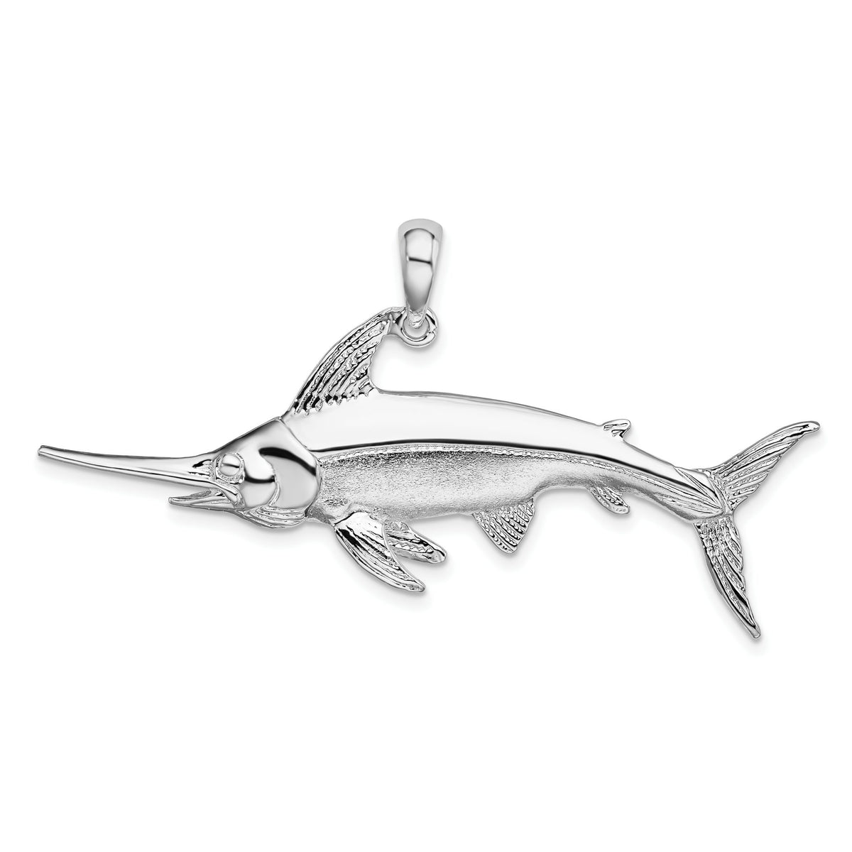 Swordfish Pendant in Sterling Silver, 29mm Brushed & Polished - Sophia Jewelers Main image