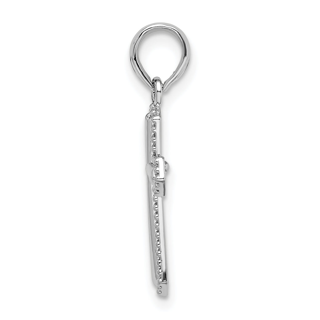 De-Ani Sterling Silver Rhodium-plated Polished Beaded Passion Cross Pendant