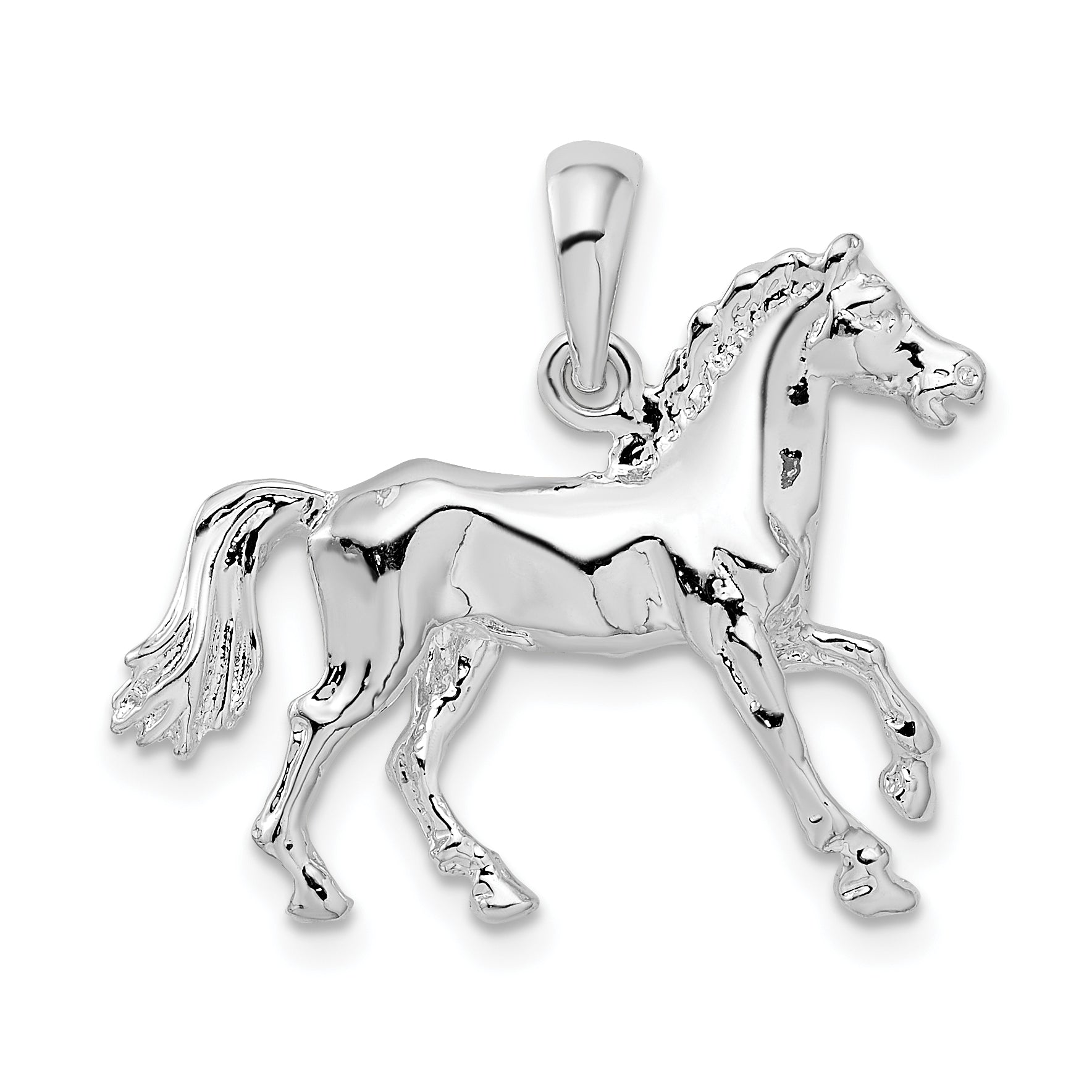De-Ani Sterling Silver Rhodium-Plated Polished 3D Walking Horse Pendant Main image