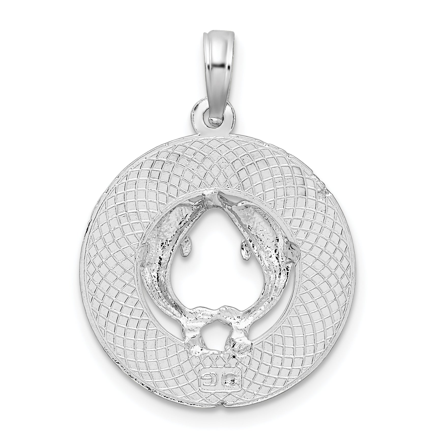 De-Ani Sterling Silver Rhodium-Plated Polished Sanibel Circle with Dolphins Pendant