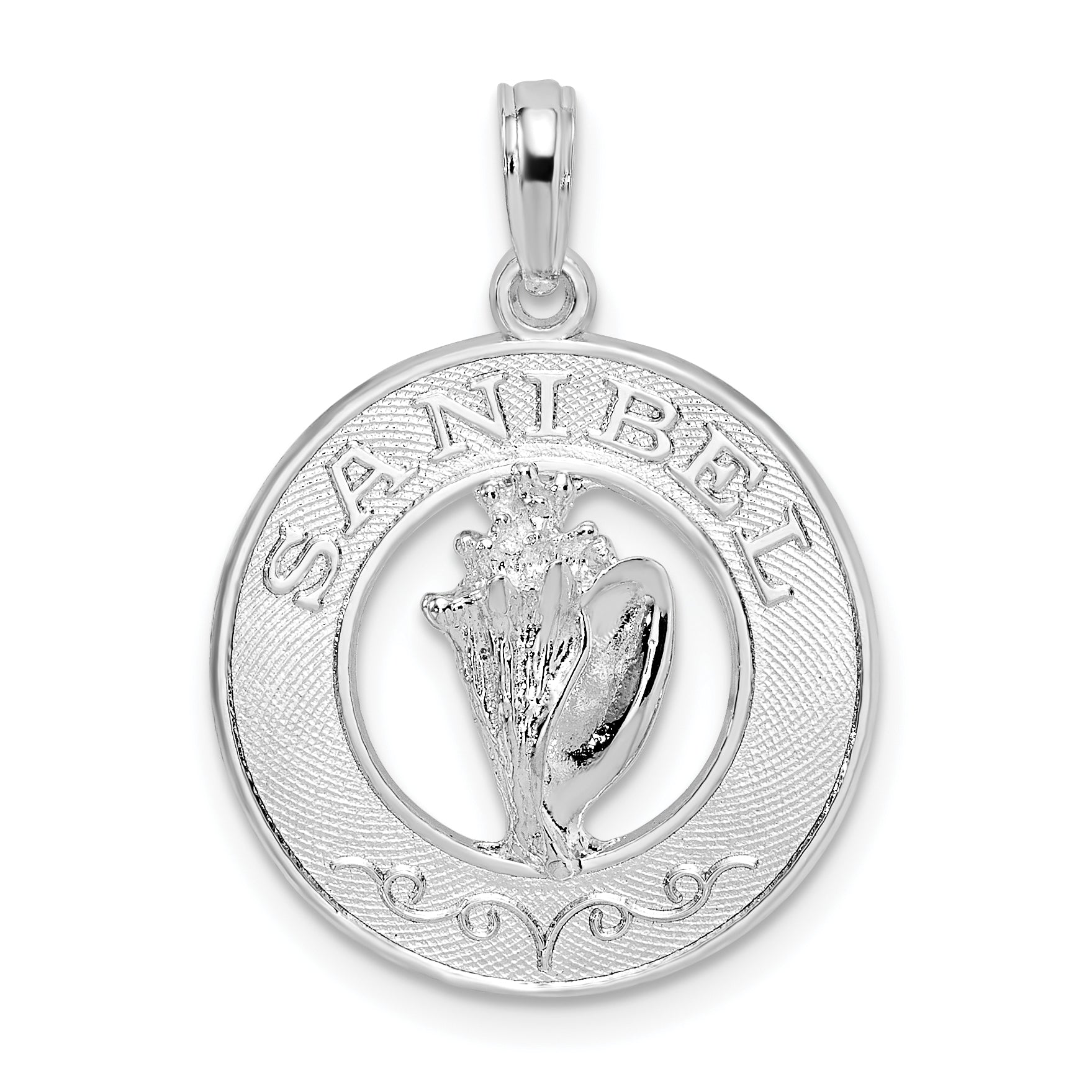 De-Ani Sterling Silver Rhodium-Plated Polished Sanibel Circle with Shell Pendant Main image