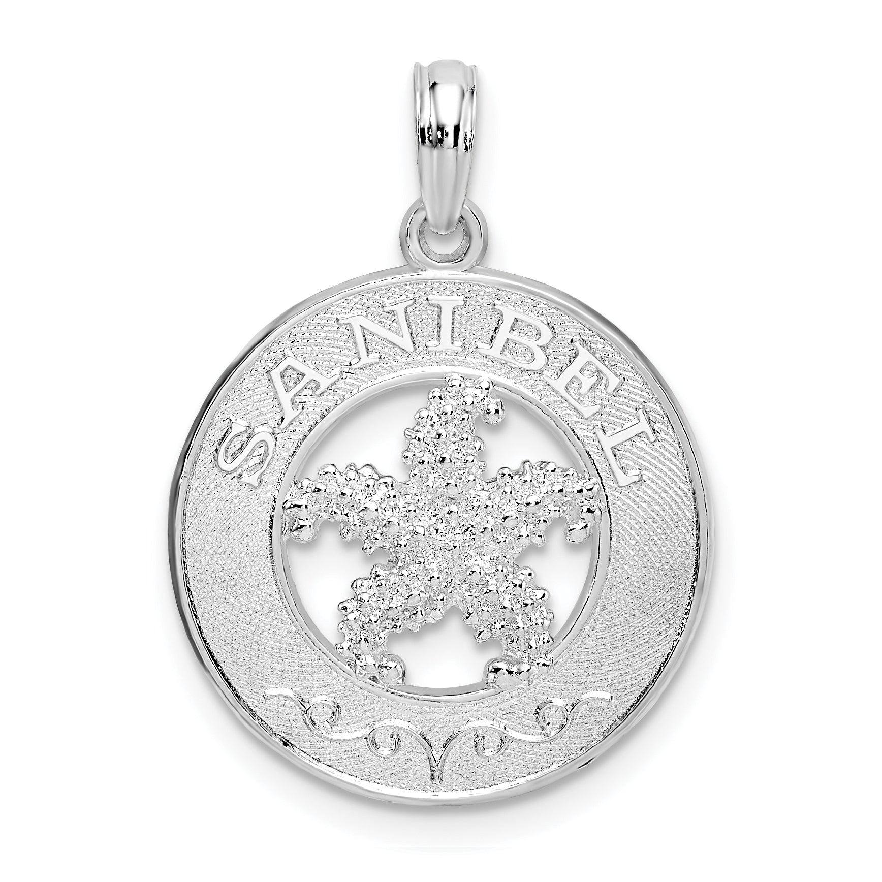 De-Ani Sterling Silver Rhodium-Plated Polished Sanibel Circle with Starfish Pendant Main image