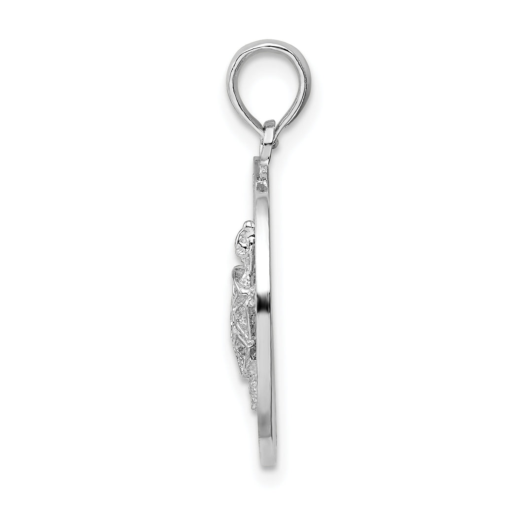 De-Ani Sterling Silver Rhodium-Plated Turks and Caicos Circle with Turtle Pendant