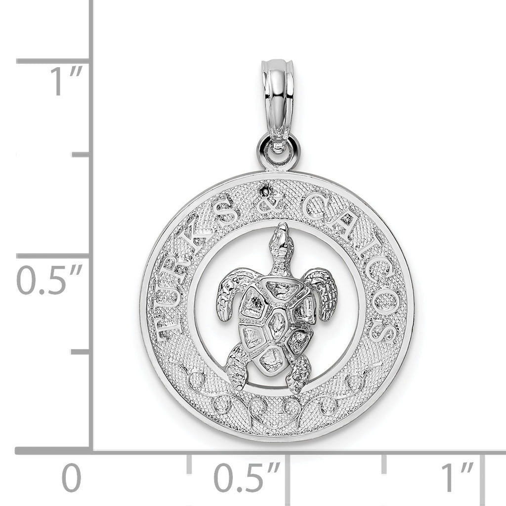 De-Ani Sterling Silver Rhodium-Plated Turks and Caicos Circle with Turtle Pendant