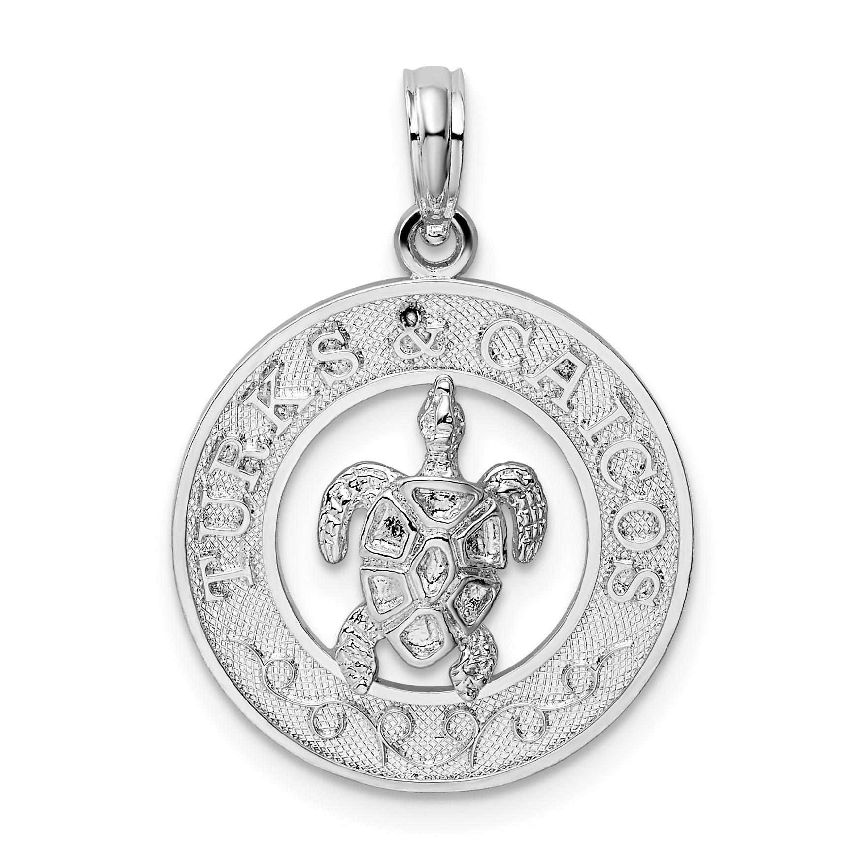 De-Ani Sterling Silver Rhodium-Plated Turks and Caicos Circle with Turtle Pendant Main image