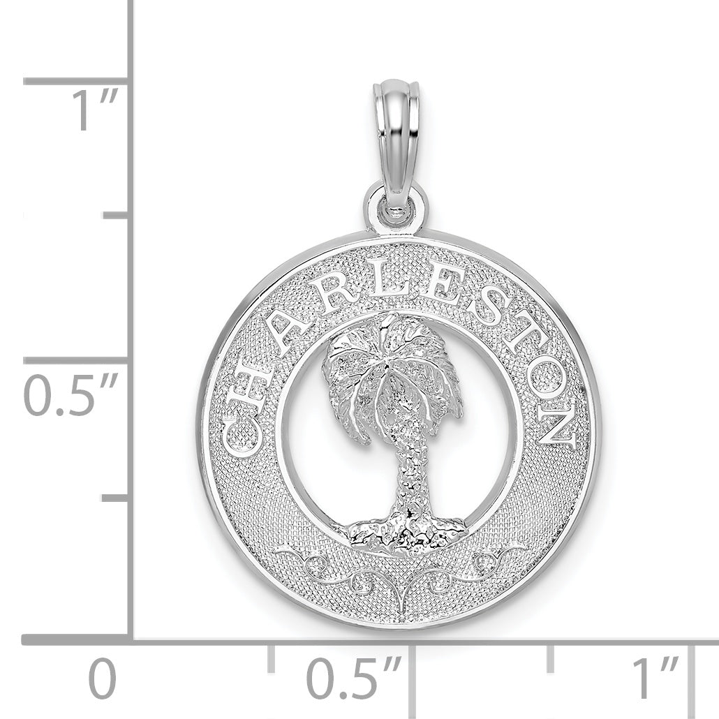 De-Ani Sterling Silver Rhodium-Plated Charleston Circle with Palm Tree Pendant