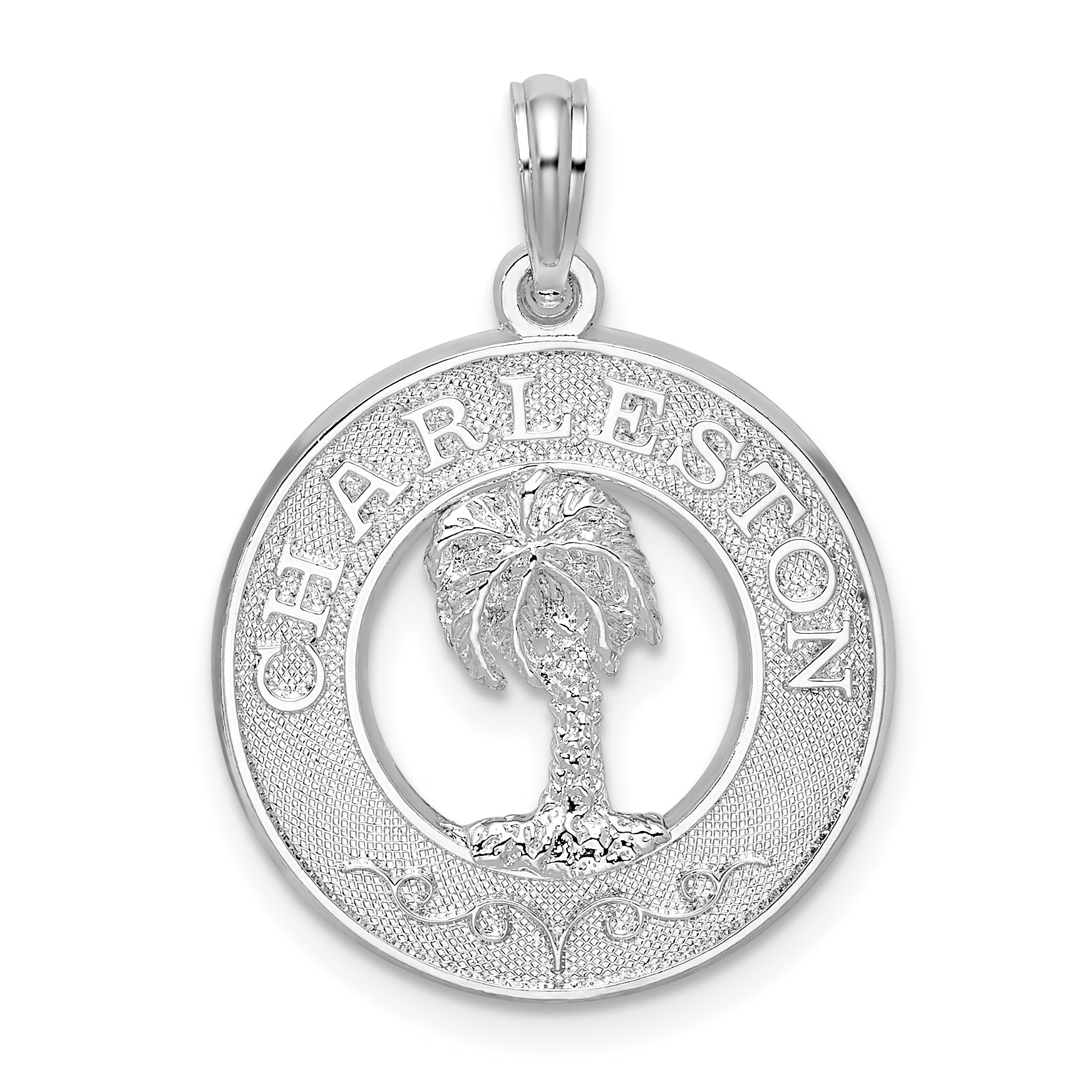 De-Ani Sterling Silver Rhodium-Plated Charleston Circle with Palm Tree Pendant Main image