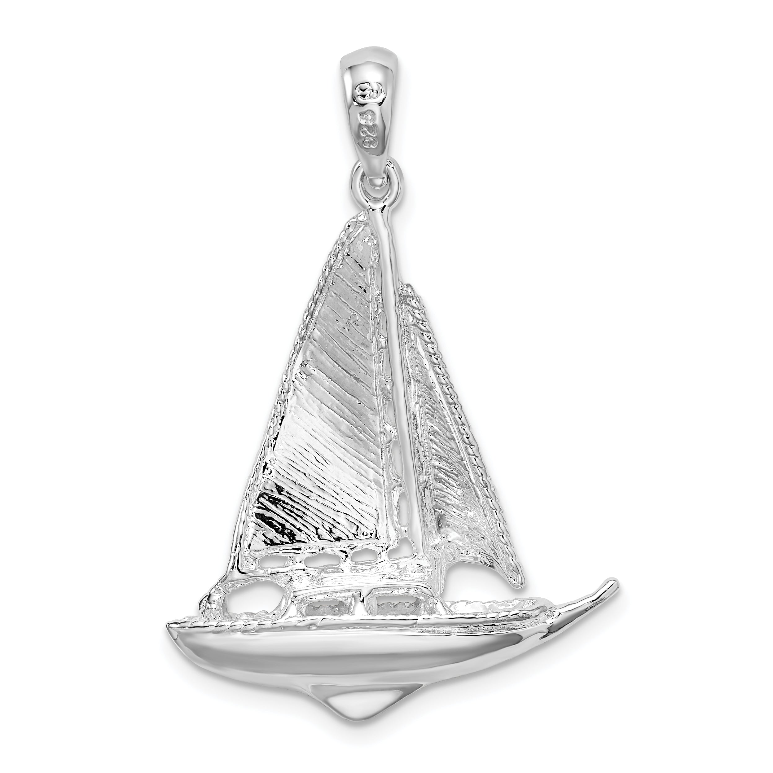 De-Ani Sterling Silver Rhodium-Plated Polished 3D Sailboat Pendant