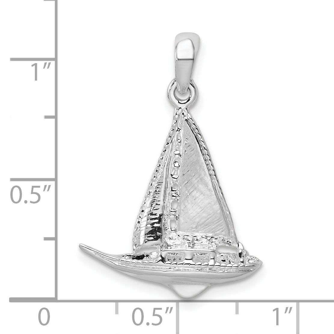 De-Ani Sterling Silver Rhodium-Plated Polished 3D Sailboat Pendant Secondary image
