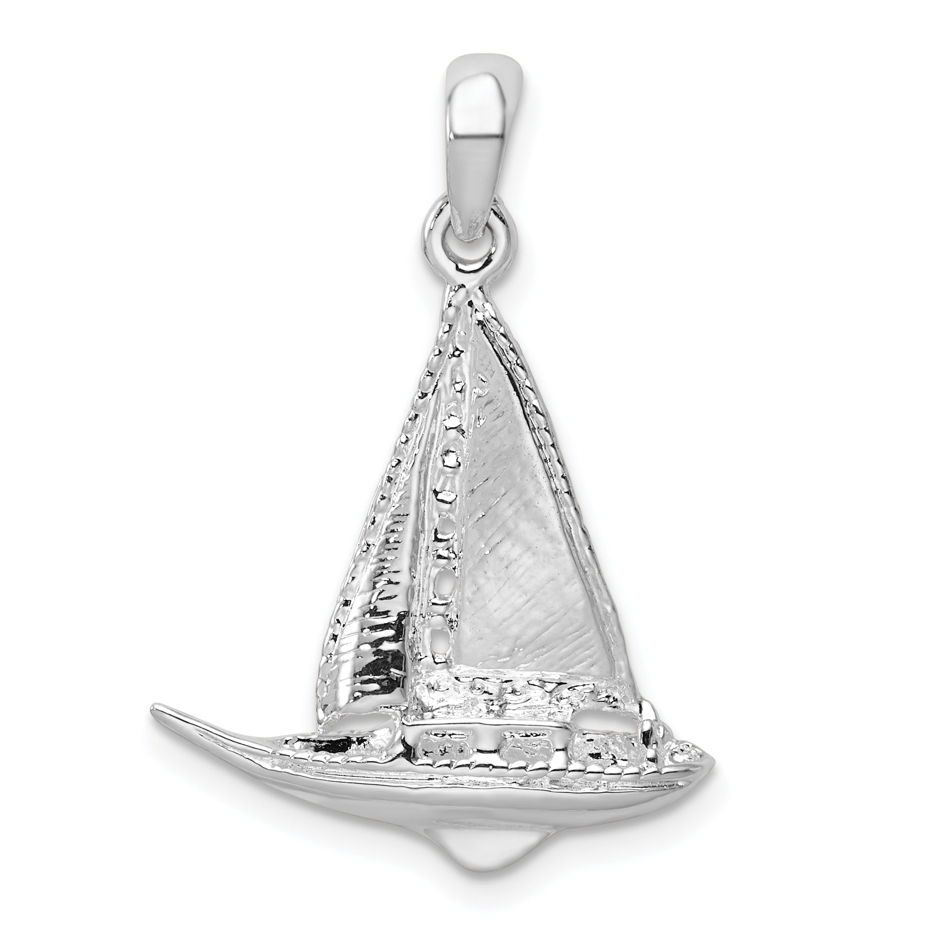 De-Ani Sterling Silver Rhodium-Plated Polished 3D Sailboat Pendant