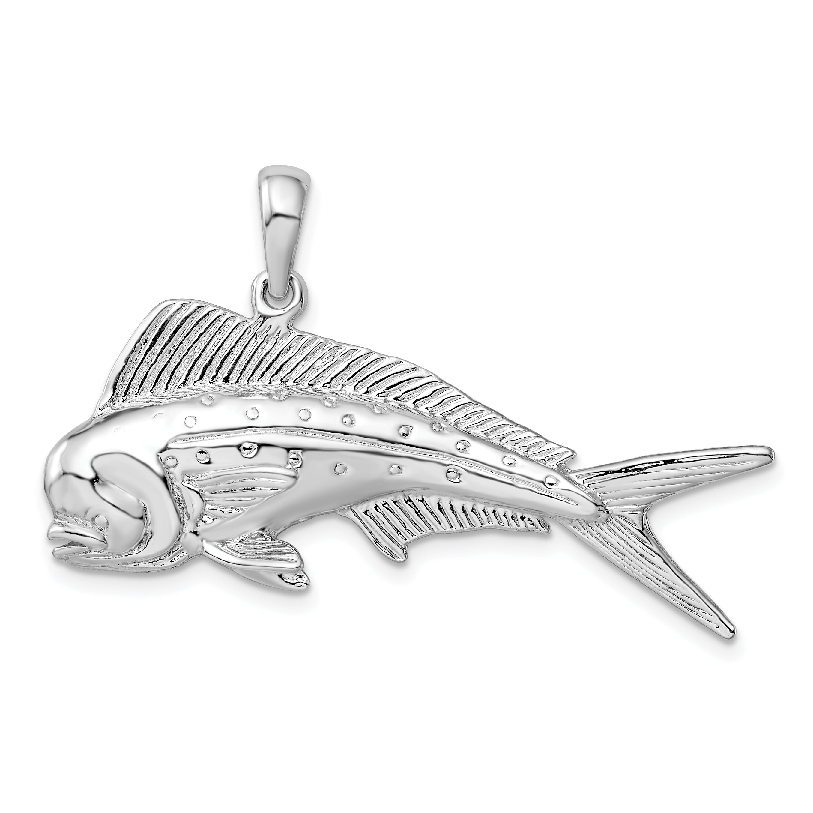 De-Ani Sterling Silver Rhodium-Plated Polished 3D Mahi-Mahi Fish Pendant Main image