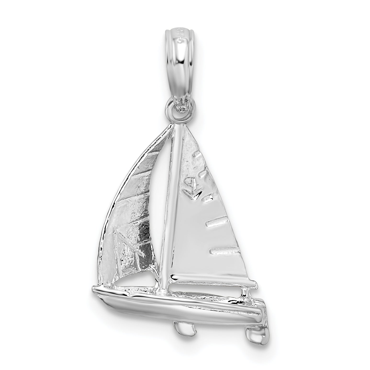 De-Ani Sterling Silver Rhodium-Plated Polished 3D Sailboat Pendant