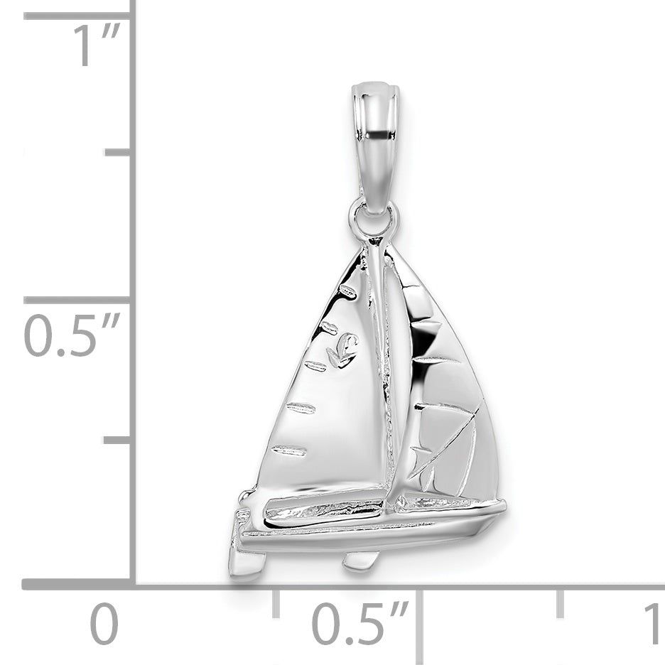 De-Ani Sterling Silver Rhodium-Plated Polished 3D Sailboat Pendant
