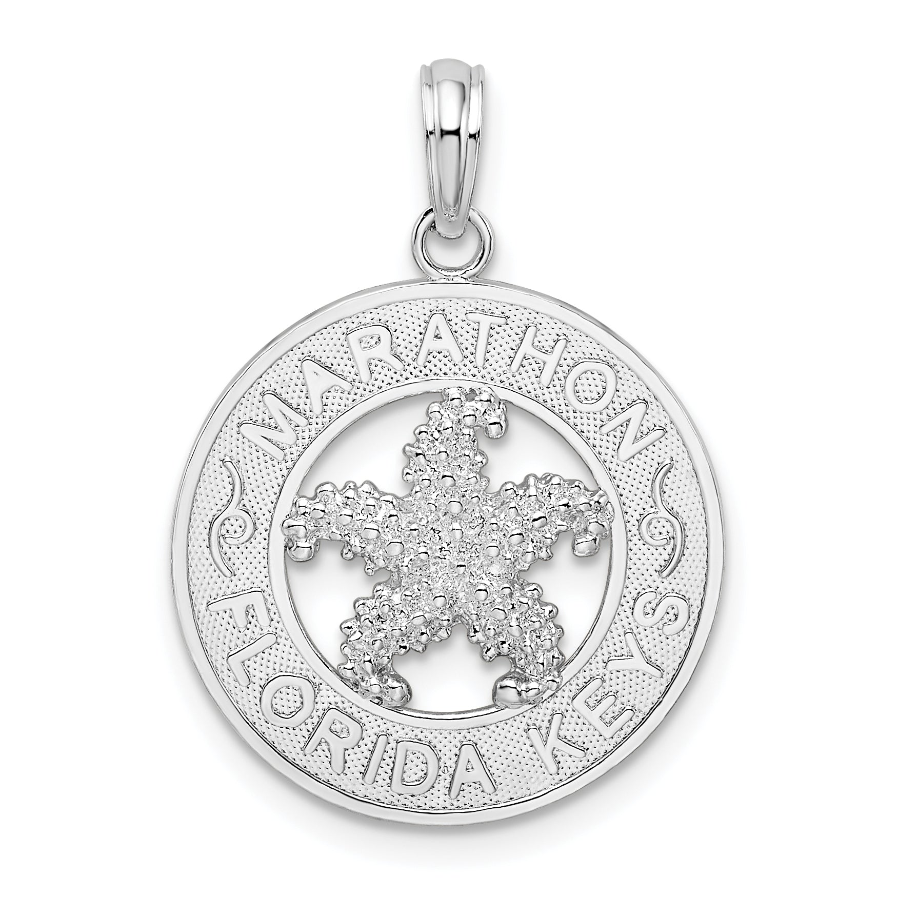 De-Ani Sterling Silver Rhodium-Plated Marathon Florida Keys Circle with Starfish Pendant Main image