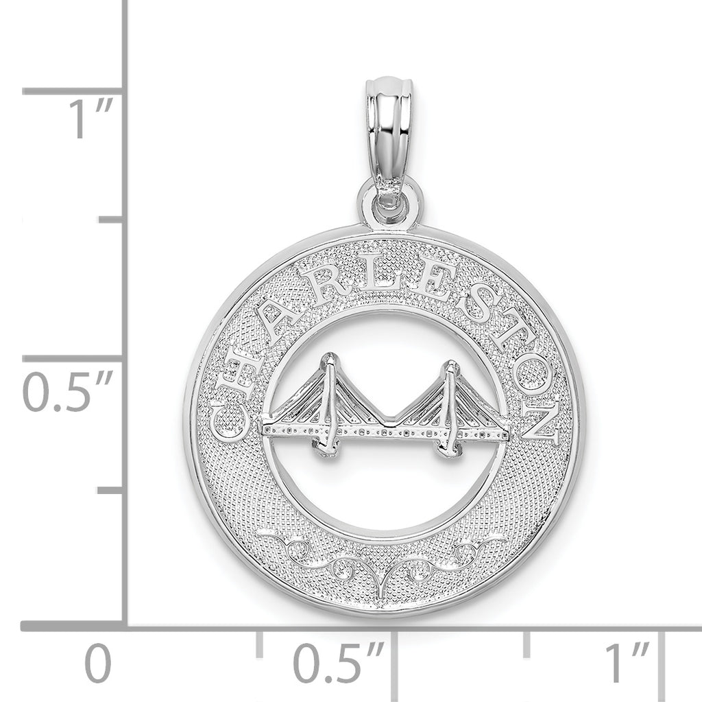 De-Ani Sterling Silver Rhodium-Plated Textured Charleston with Bridge Pendant