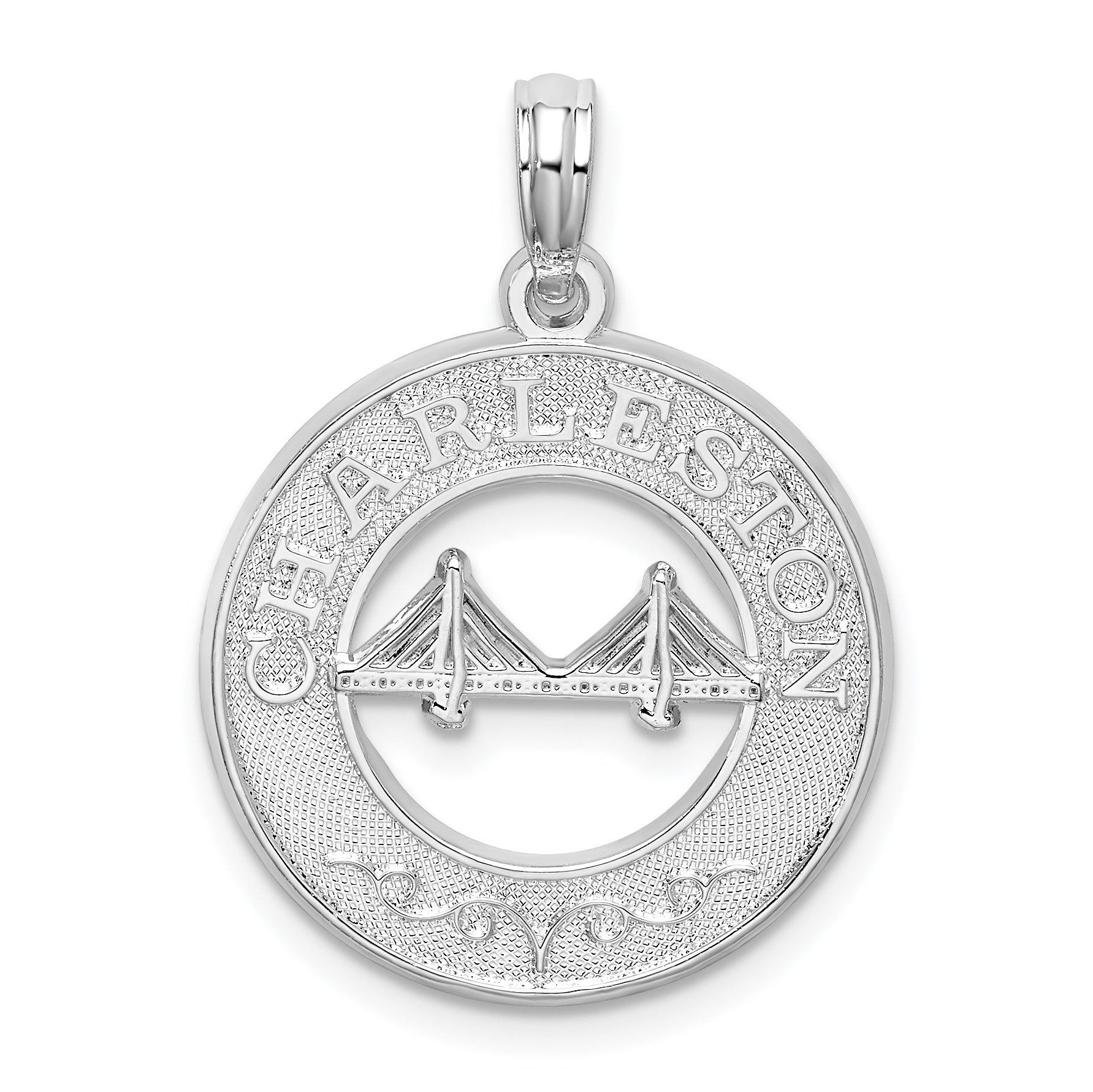 De-Ani Sterling Silver Rhodium-Plated Textured Charleston with Bridge Pendant Main image