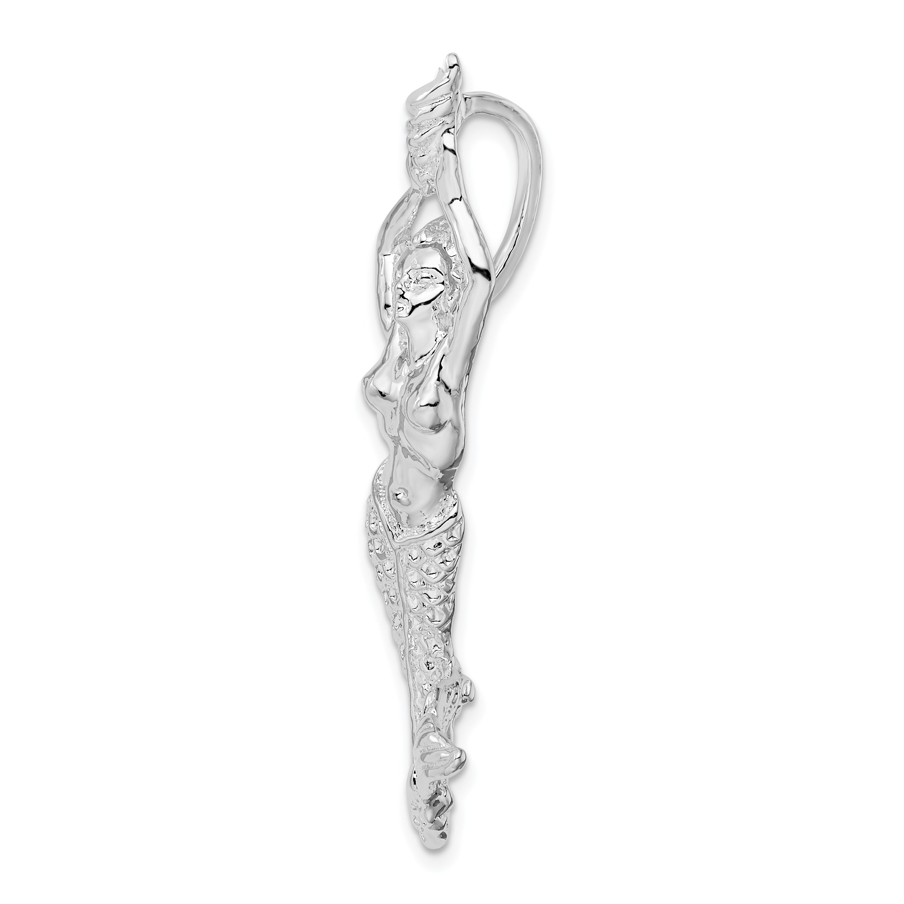 De-Ani Sterling Silver Rhodium-Plated Polished Large Mermaid with Shell Slide Secondary image