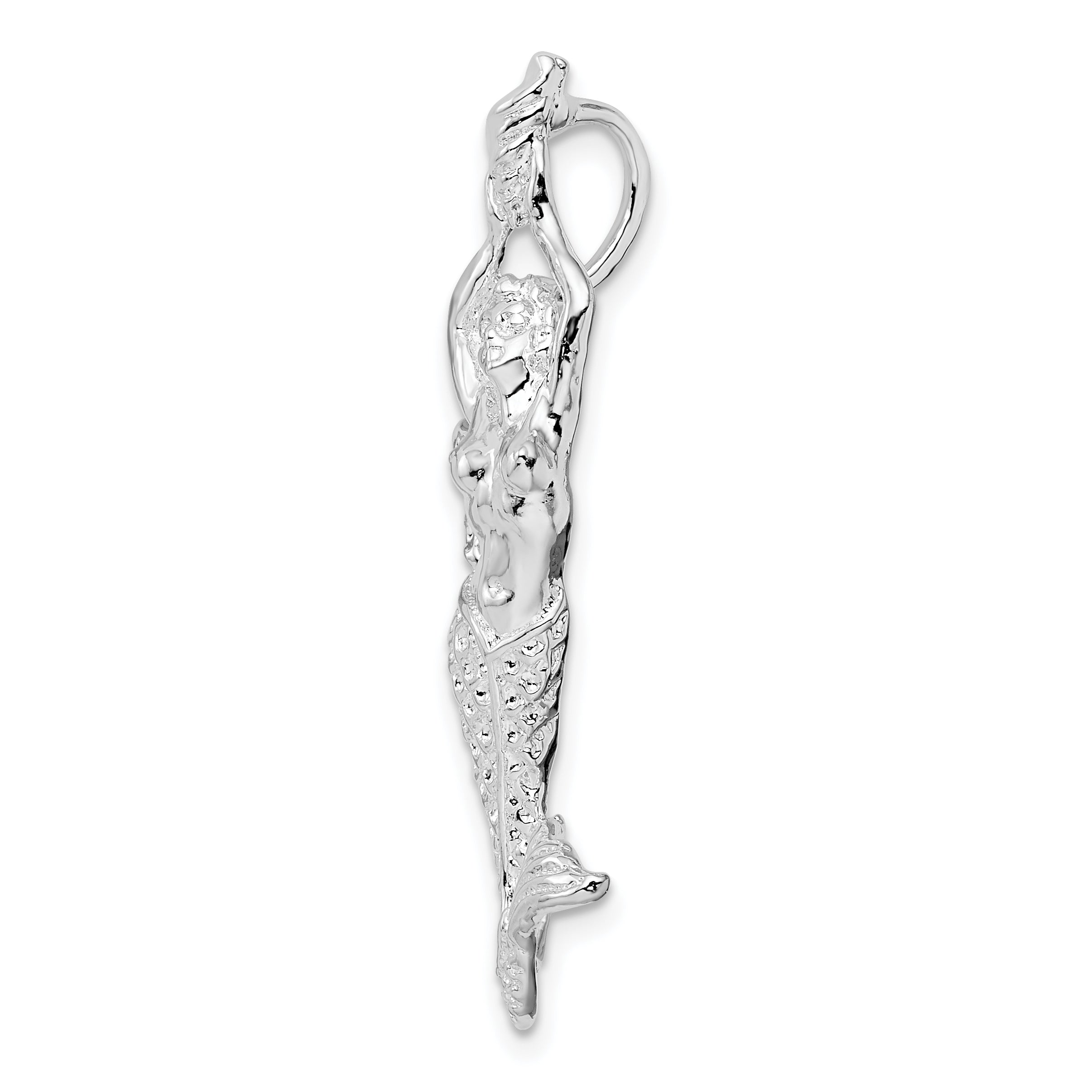 De-Ani Sterling Silver Rhodium-Plated Polished Mermaid with Shell Slide Secondary image