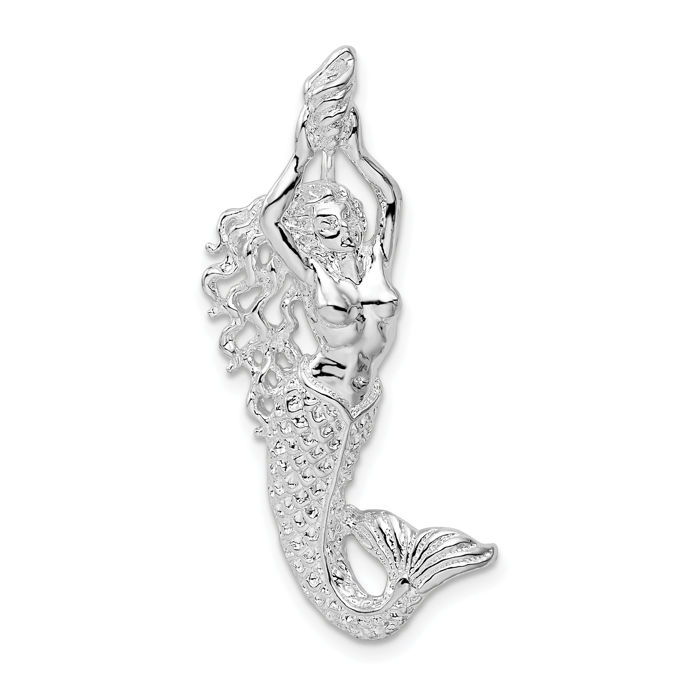 De-Ani Sterling Silver Rhodium-Plated Polished Mermaid with Shell Slide Main image