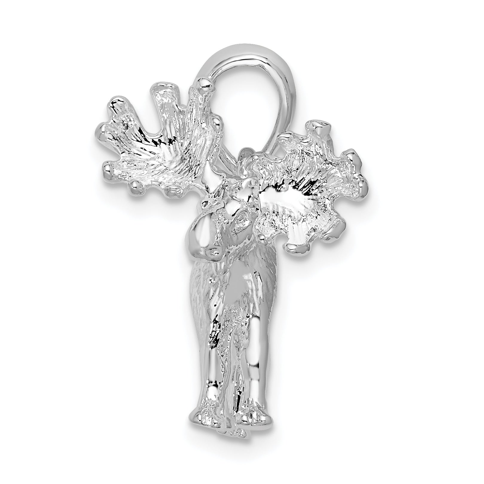De-Ani Sterling Silver Rhodium-Plated Textured 3D Standing Moose Pendant Secondary image