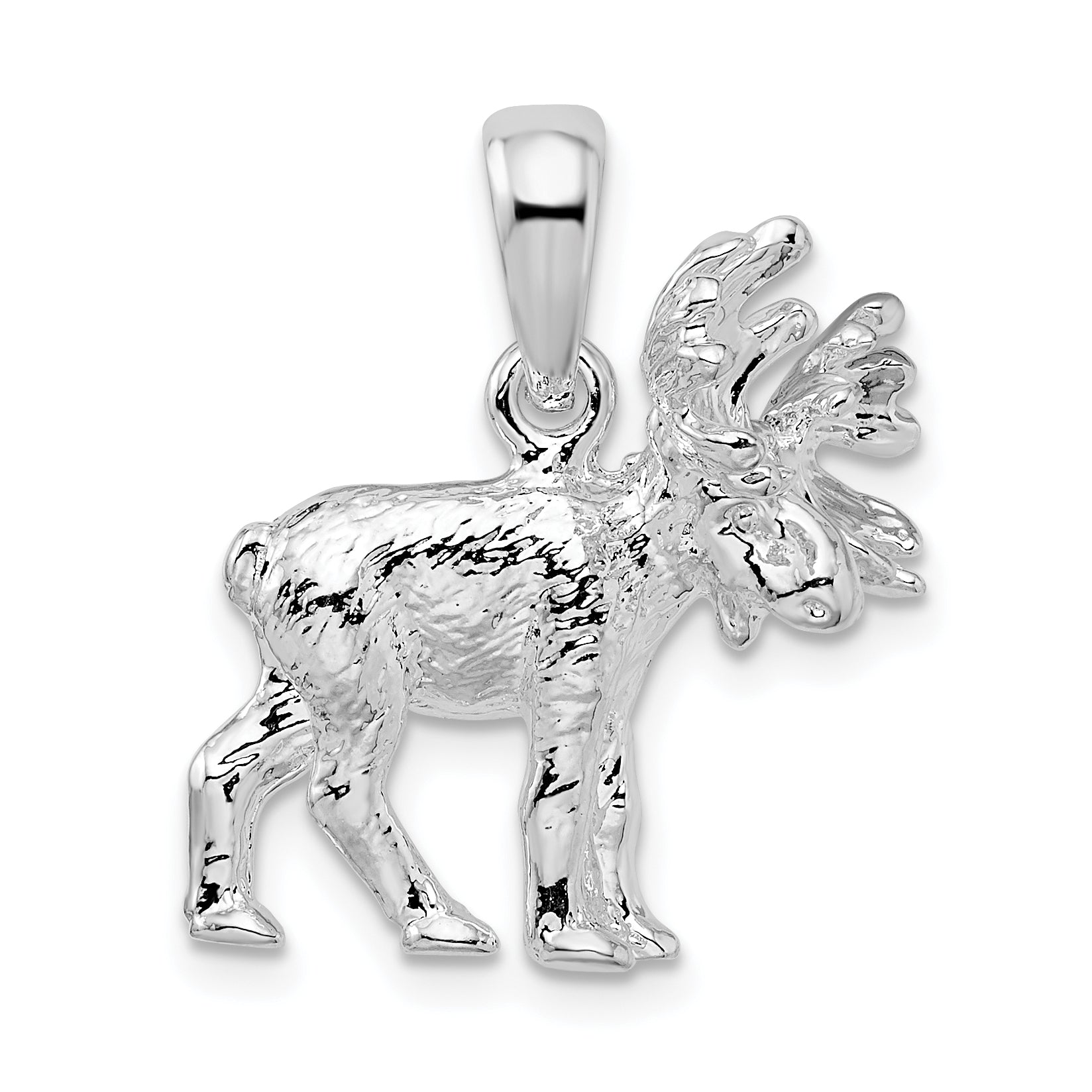 De-Ani Sterling Silver Rhodium-Plated Textured 3D Standing Moose Pendant Main image