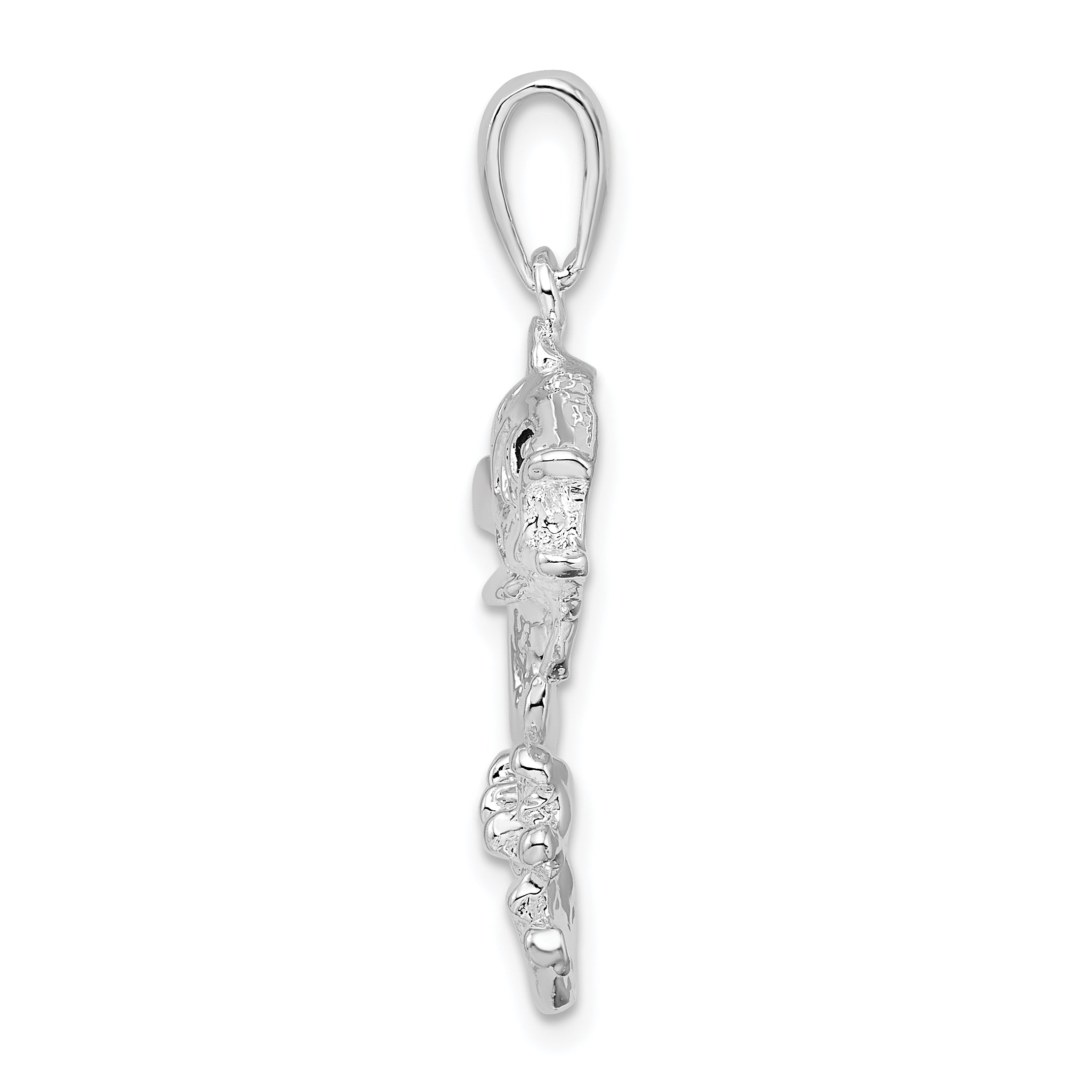 De-Ani Sterling Silver Rhodium-Plated Polished Jumping Bass Fish Pendant Secondary image