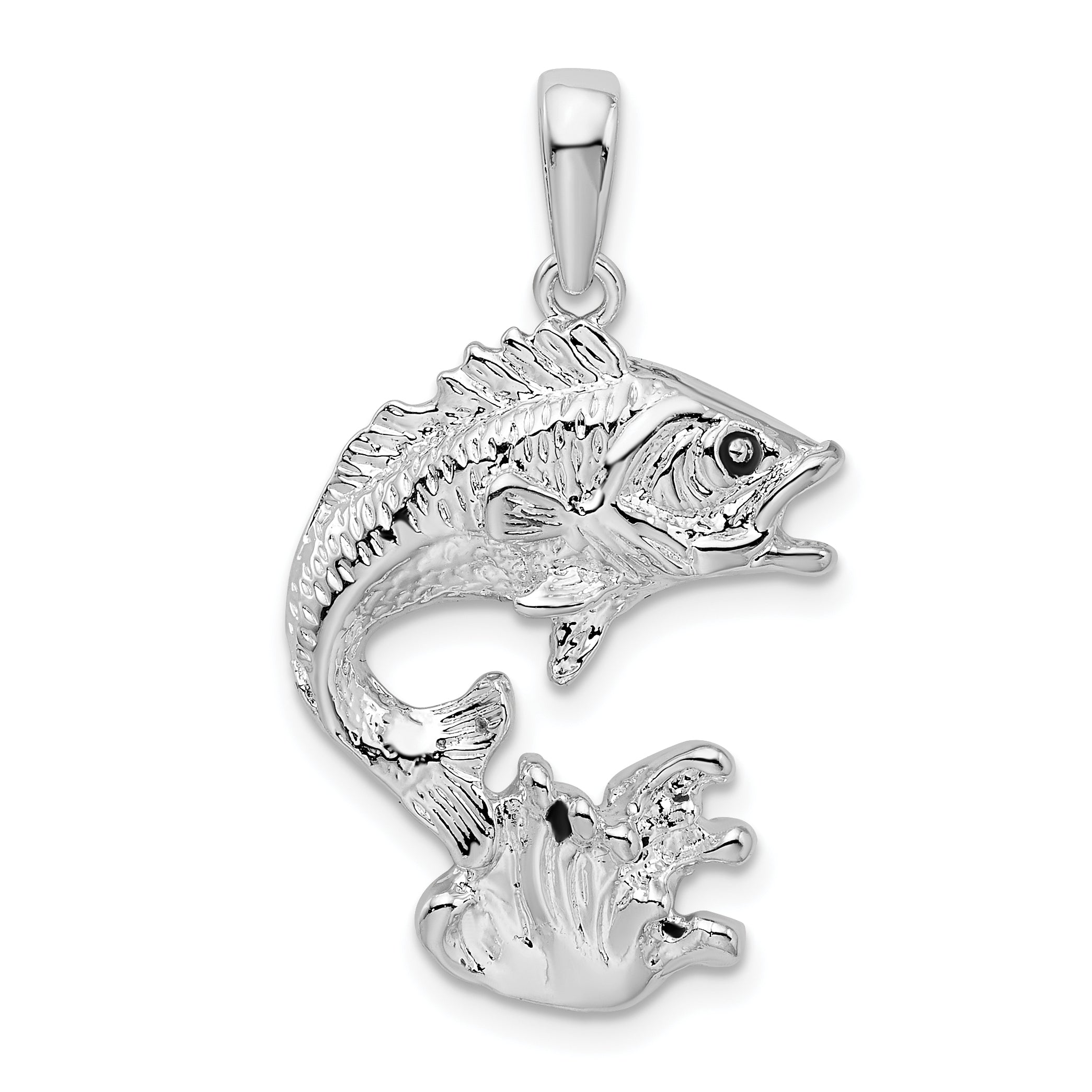 De-Ani Sterling Silver Rhodium-Plated Polished Jumping Bass Fish Pendant Main image
