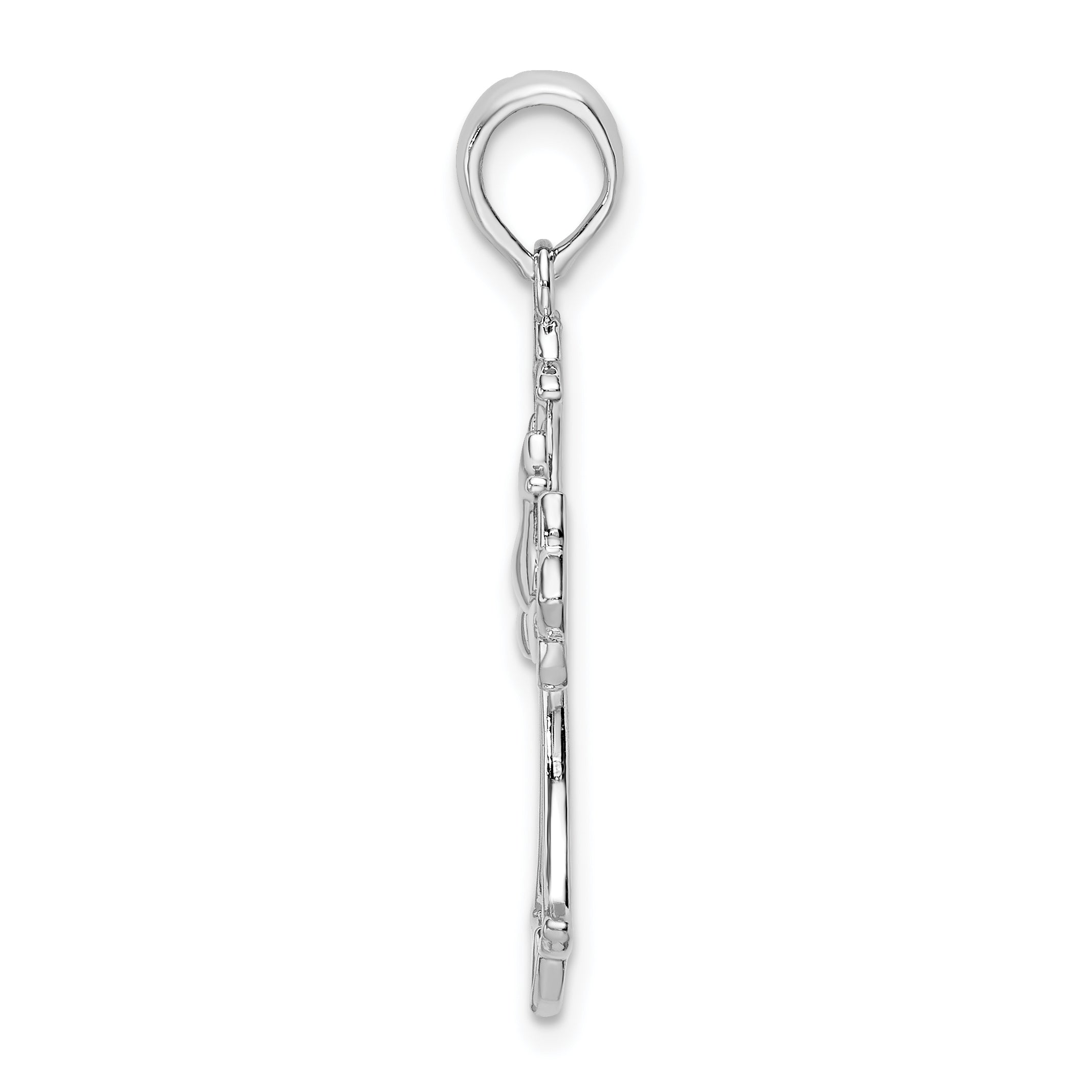 De-Ani Sterling Silver Rhodium-Plated Cut-Out Fleur de Lis Cross with Dove Pendant Secondary image