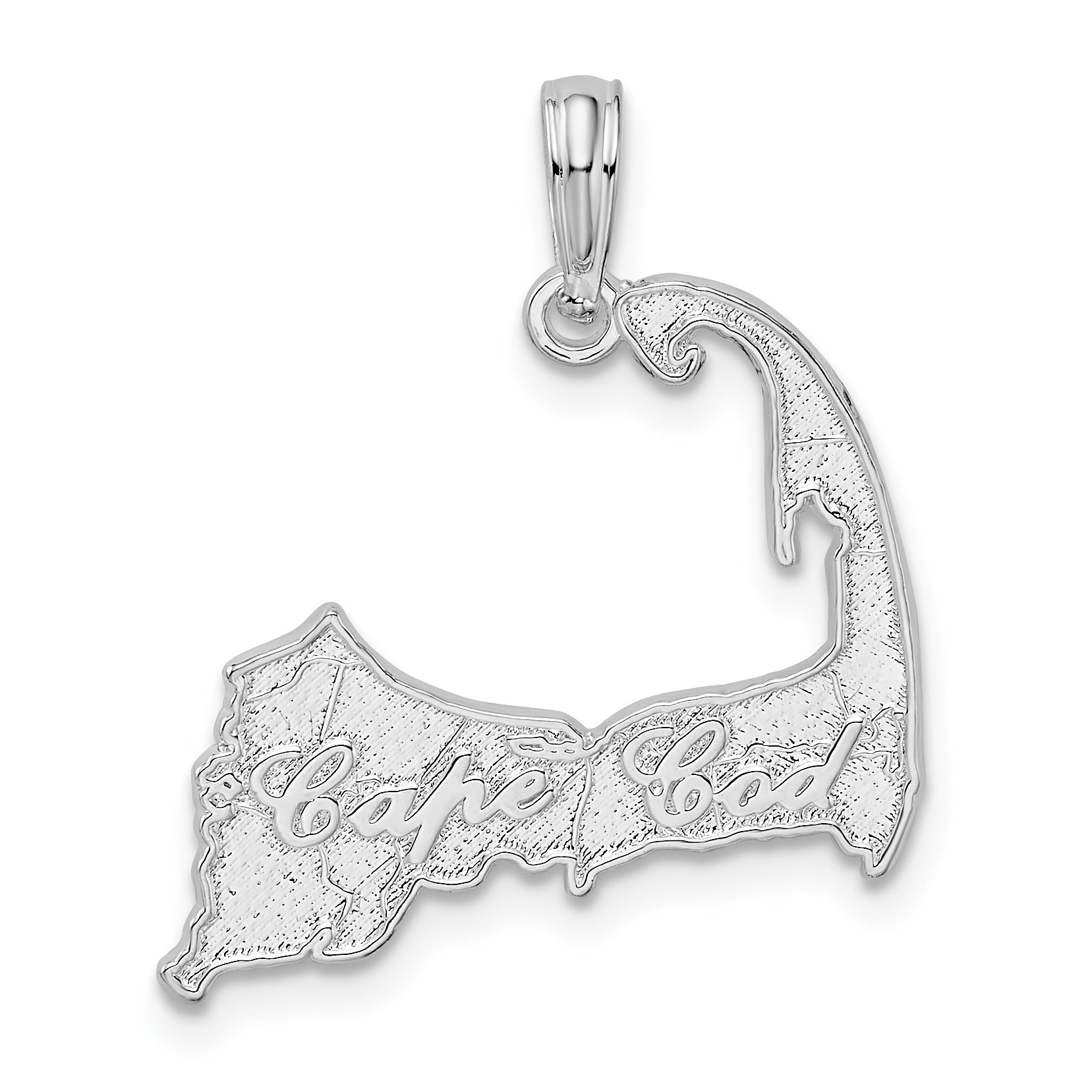 De-Ani Sterling Silver Rhodium-plated Polished Cape Cod Map Pendant Main image