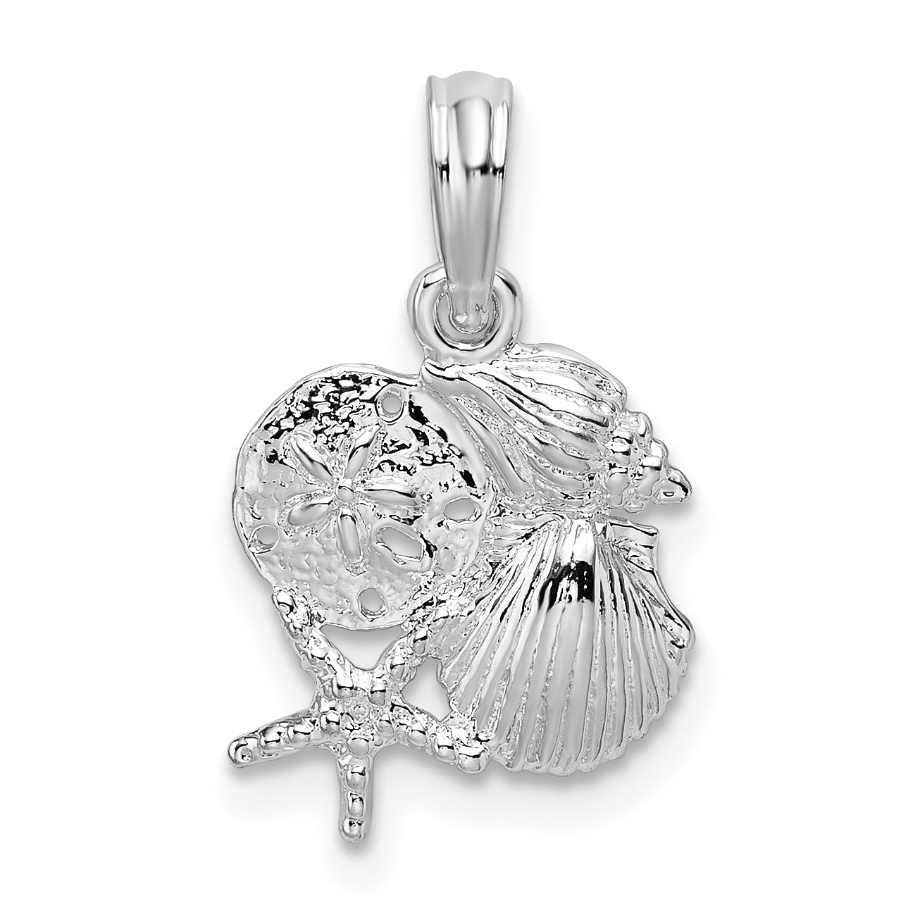 De-Ani Sterling Silver Rhodium-Plated Polished Shell Cluster Pendant Main image