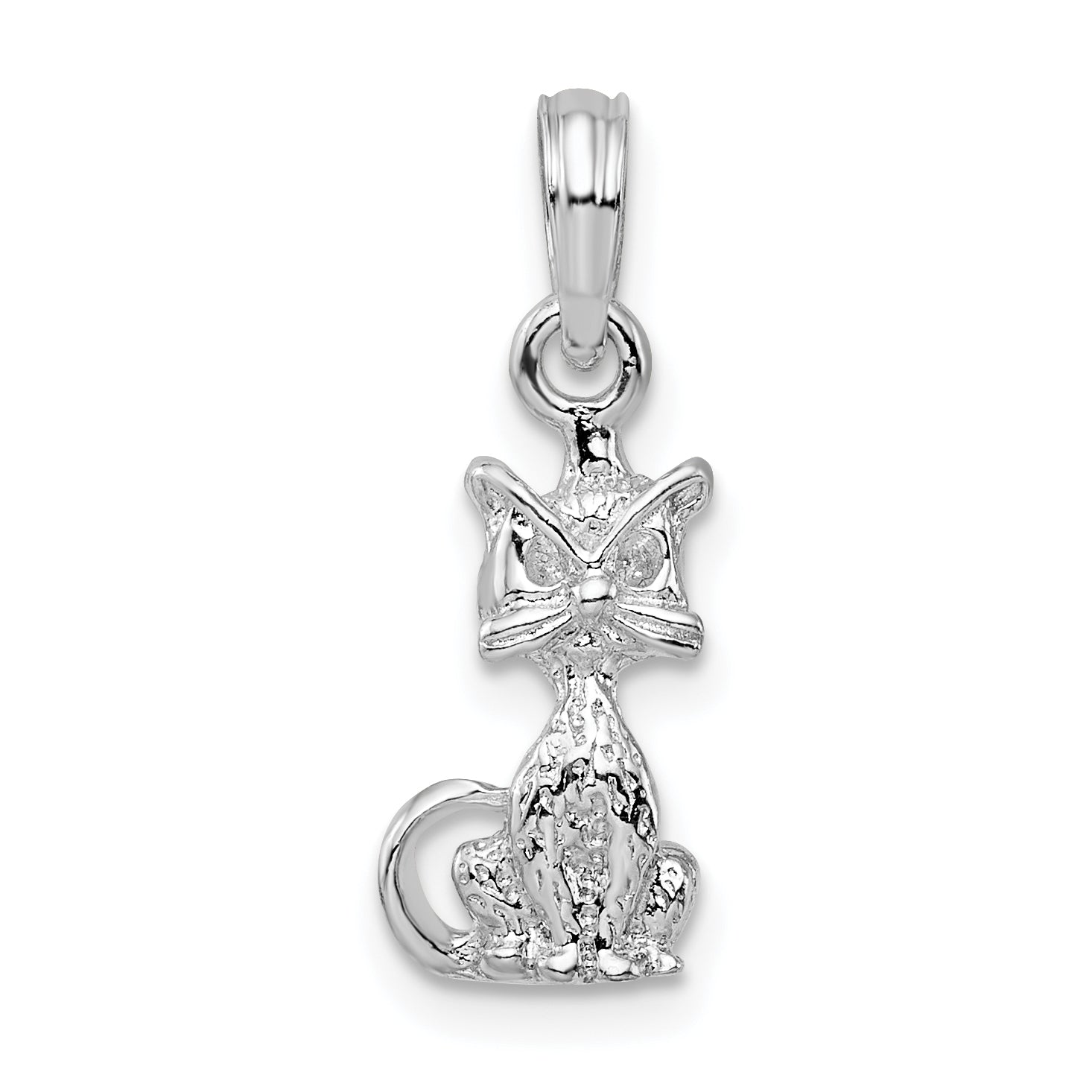 De-Ani Sterling Silver Rhodium-Plated Polished 3D Mini Sitting Cat Pendant Main image