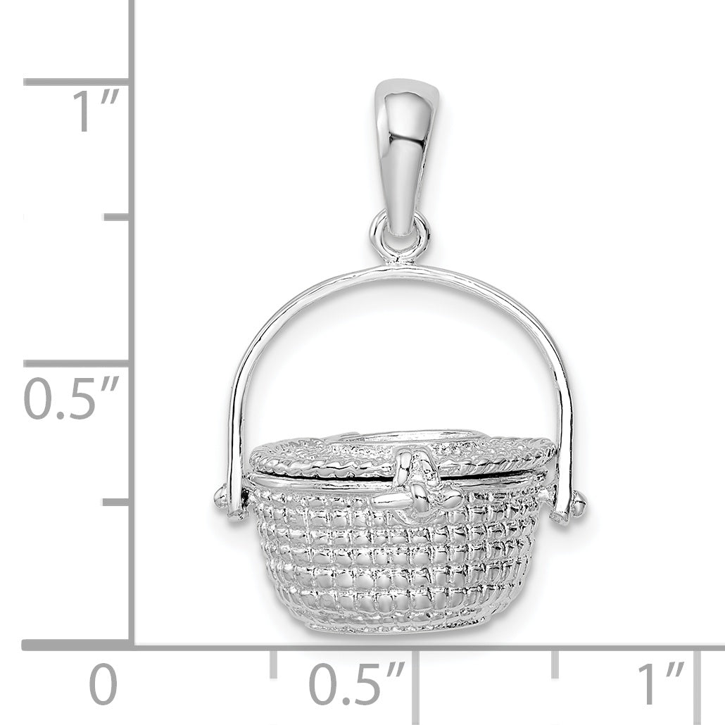 De-Ani Sterling Silver Rhodium-Plated Polished 3D Nantucket Basket Pendant