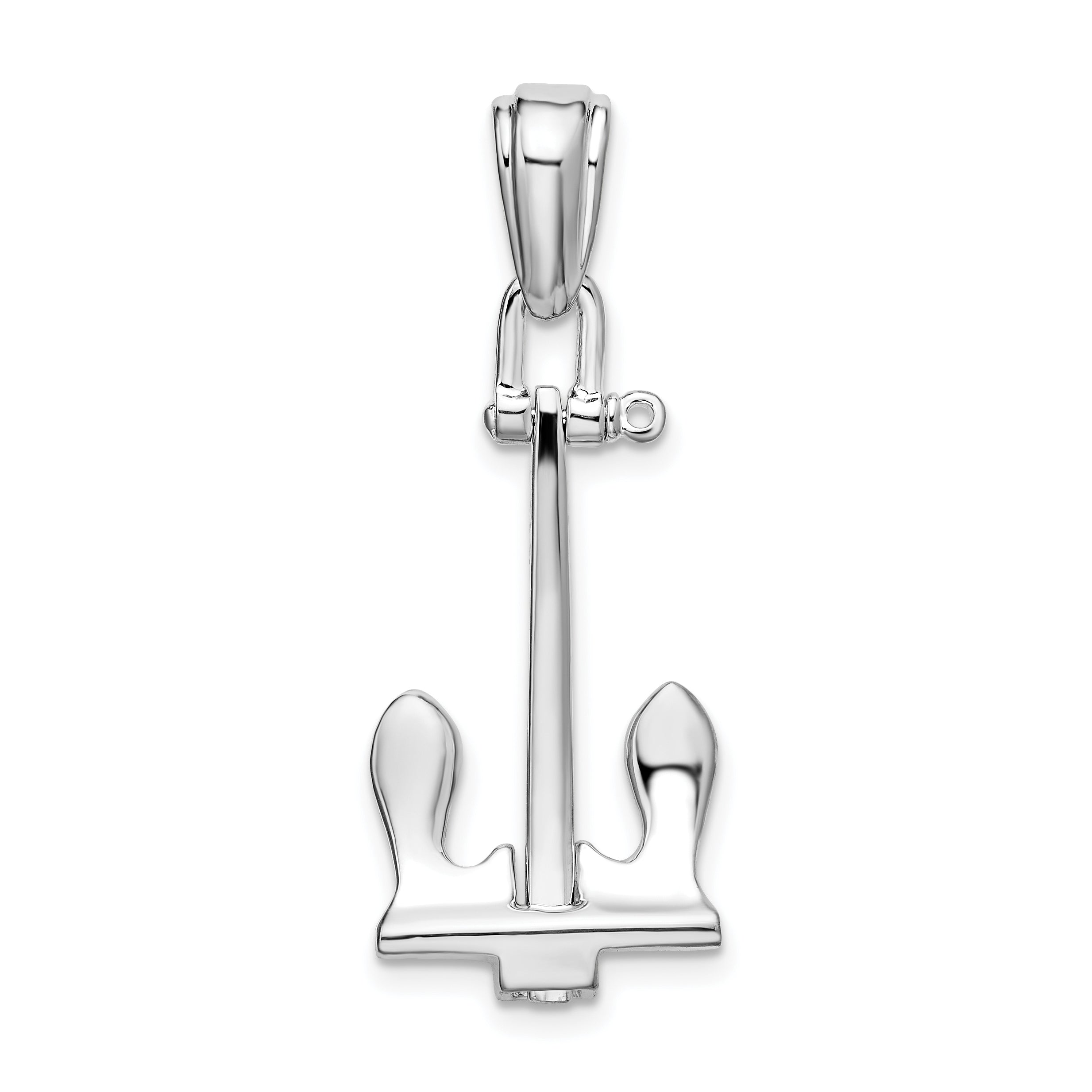 De-Ani Sterling Silver Rhodium-Plated Polished 3D Large Navy Anchor Pendant Main image