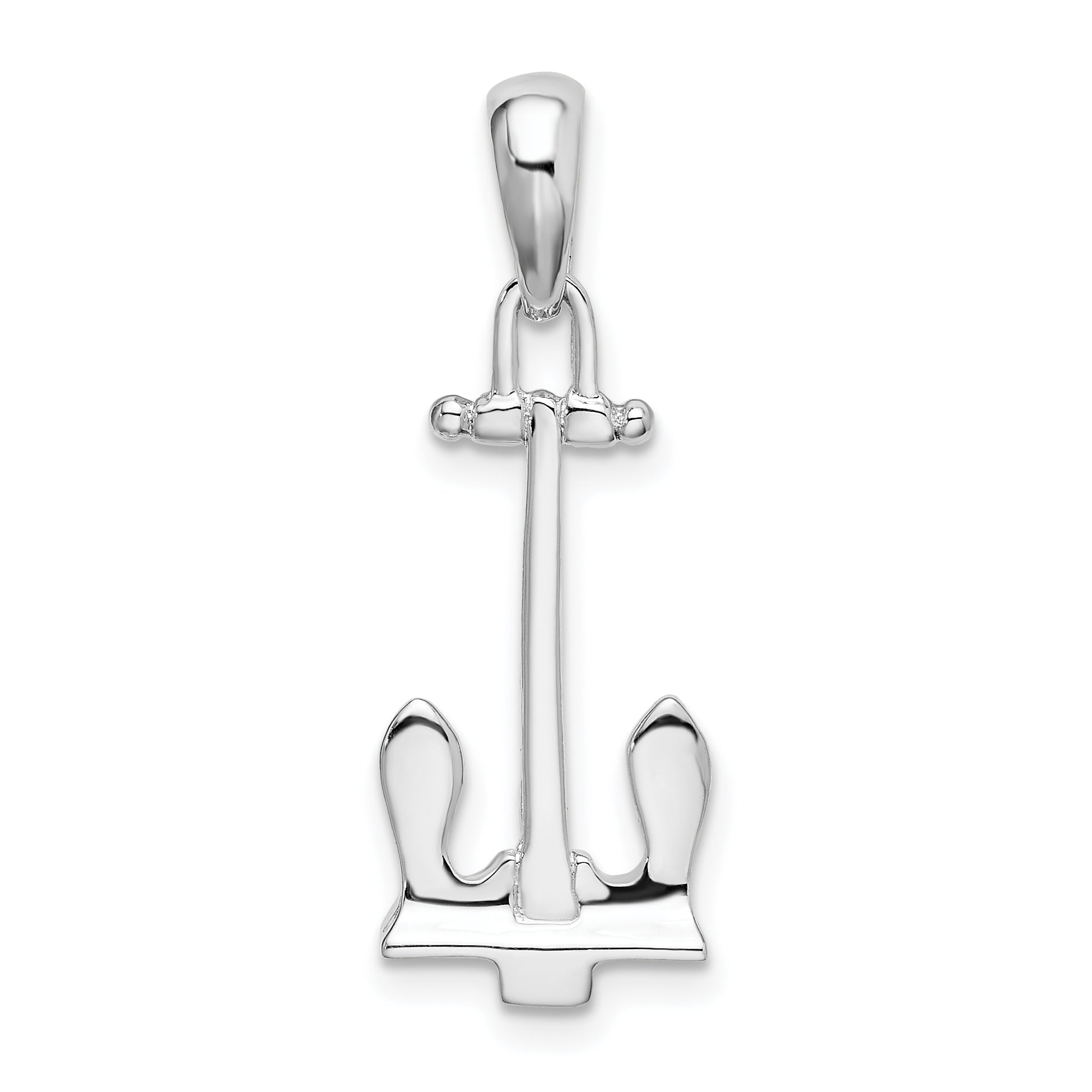 De-Ani Sterling Silver Rhodium-Plated Polished 3D Navy Anchor Pendant Main image