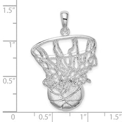 De-Ani Sterling Silver Rhodium-Plated Polished Basketball in Net Pendant