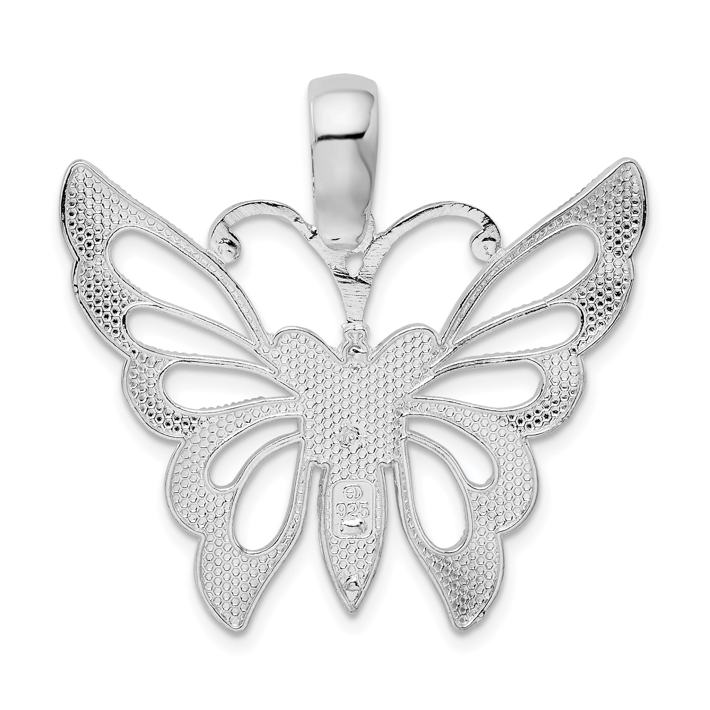 De-Ani Sterling Silver Rhodium-plated Diamond-Cut Cut-Out Butterfly Pendant