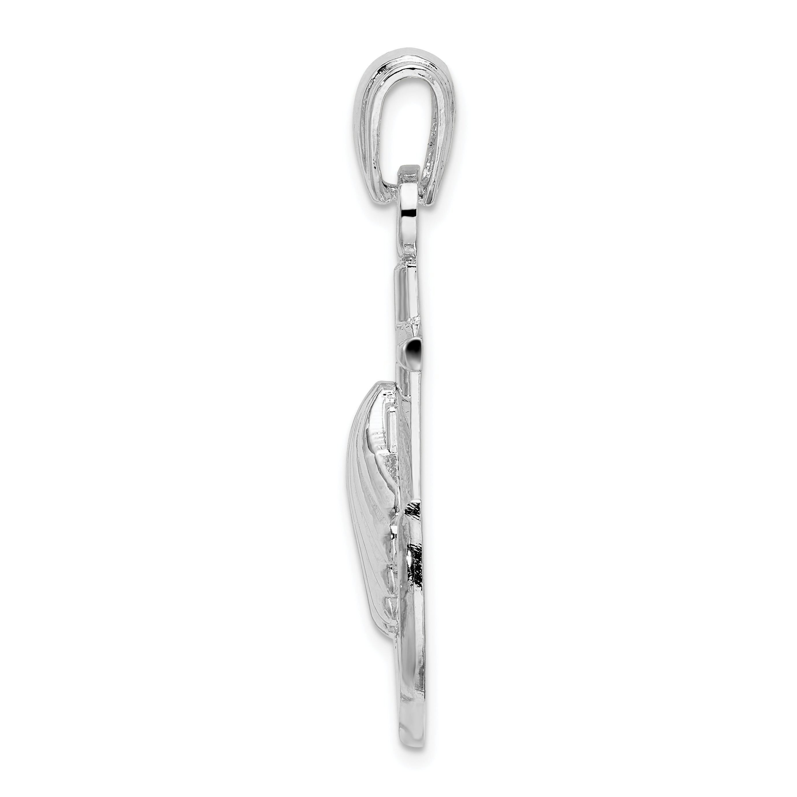 De-Ani Sterling Silver Rhodium-Plated Polished Anchor with Scallop Shell Pendant Secondary image