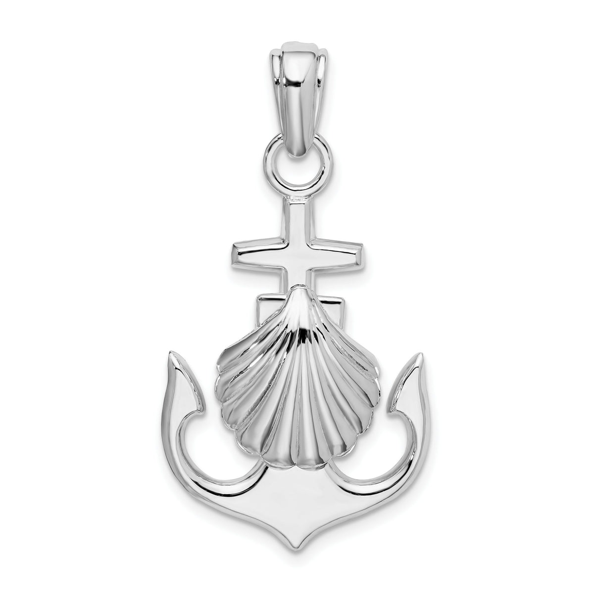 Anchor & Scallop Shell Pendant in Sterling Silver, 40mm - Sophia Jewelers Main image