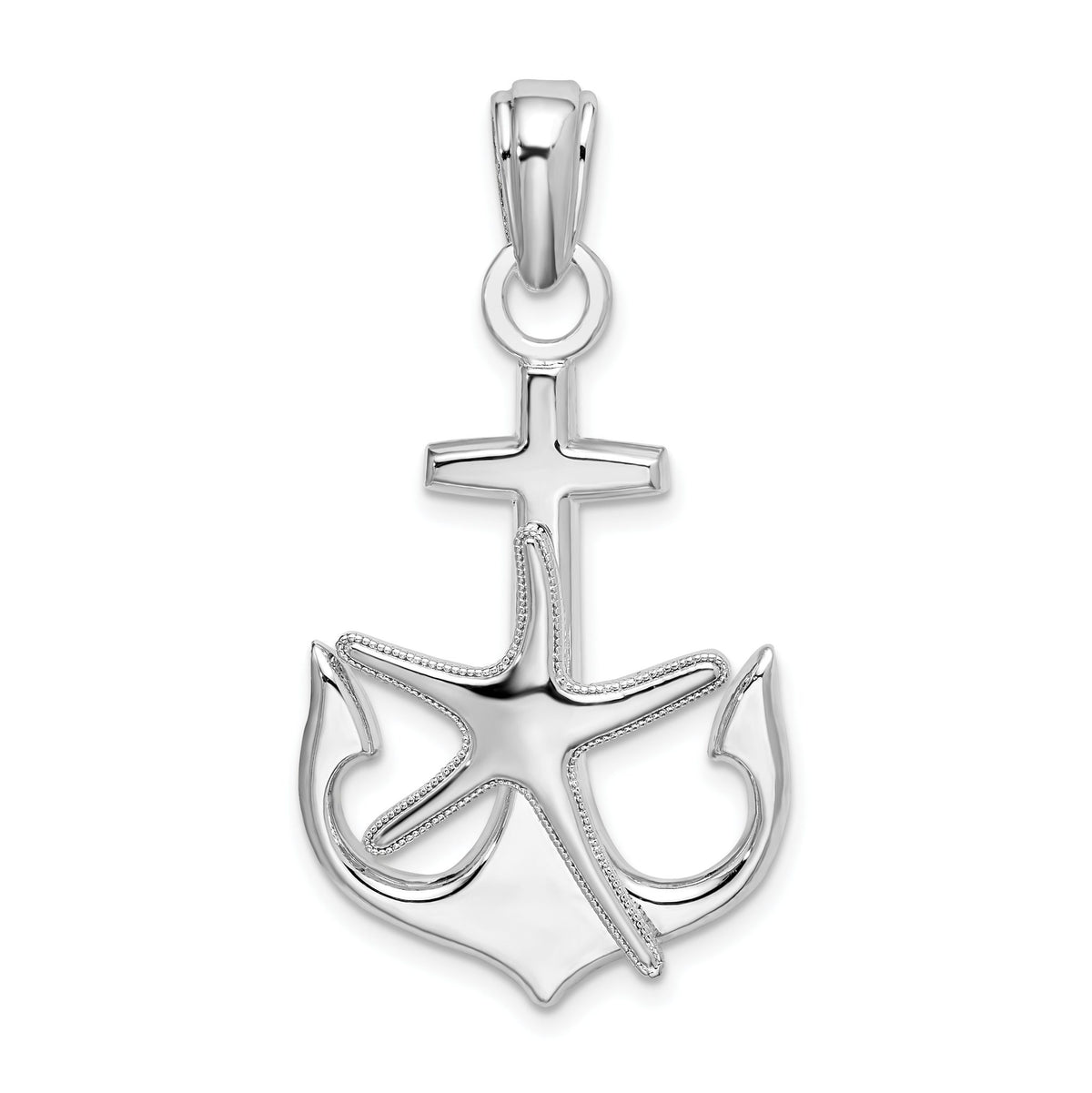 Anchor with Starfish Pendant in Sterling Silver, 39mm - Sophia Jewelers Main image