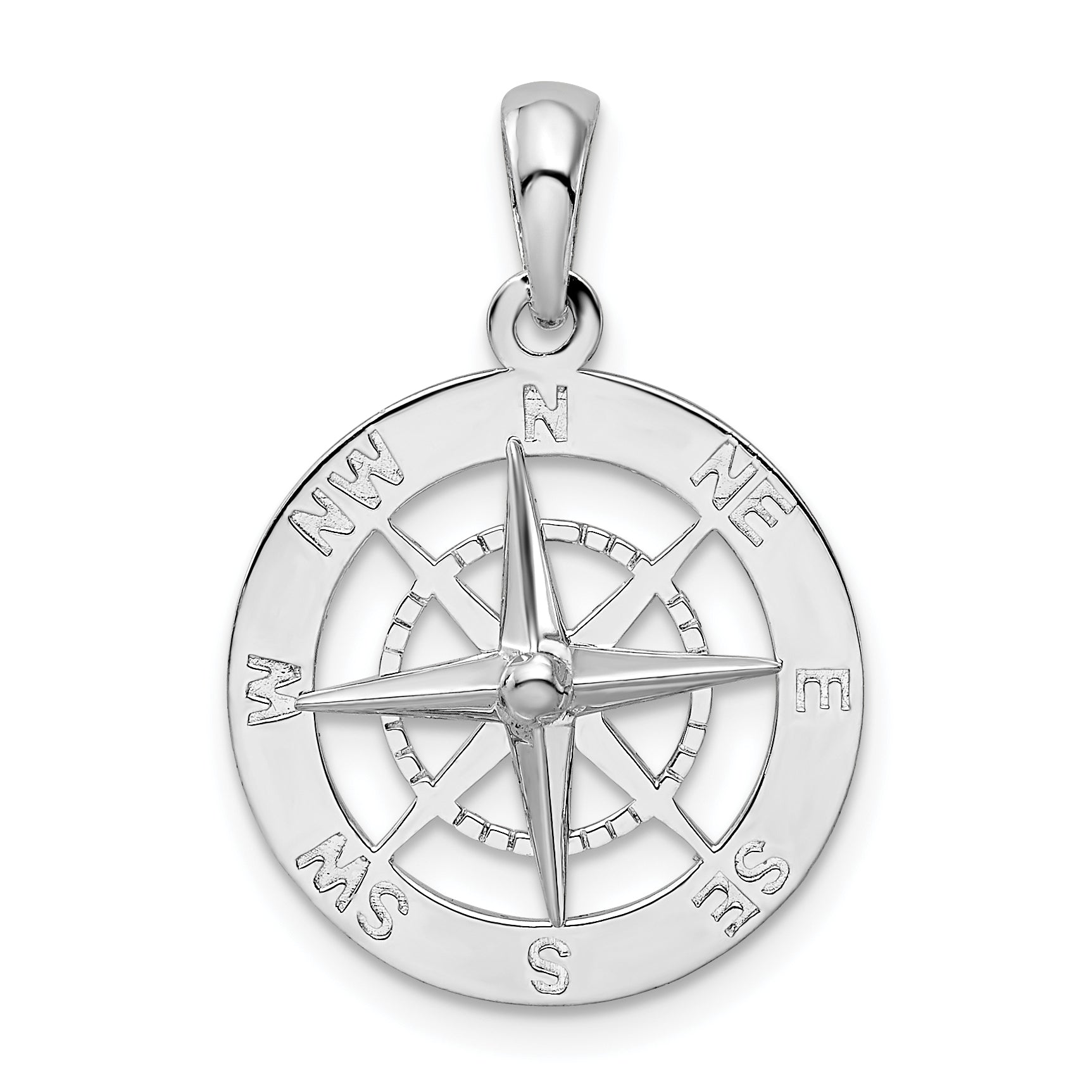De-Ani Sterling Silver Rhodium-Plated Polished Nautical Compass Pendant Main image